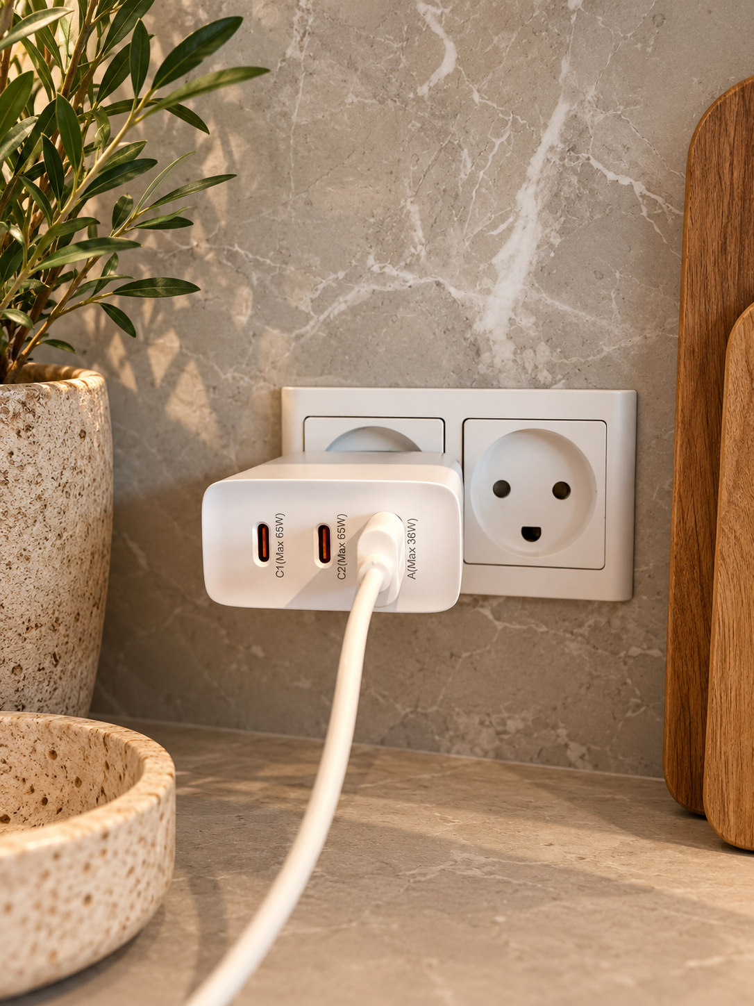 Schnelles USB-C-Ladegerät mit 3 Anschlüssen