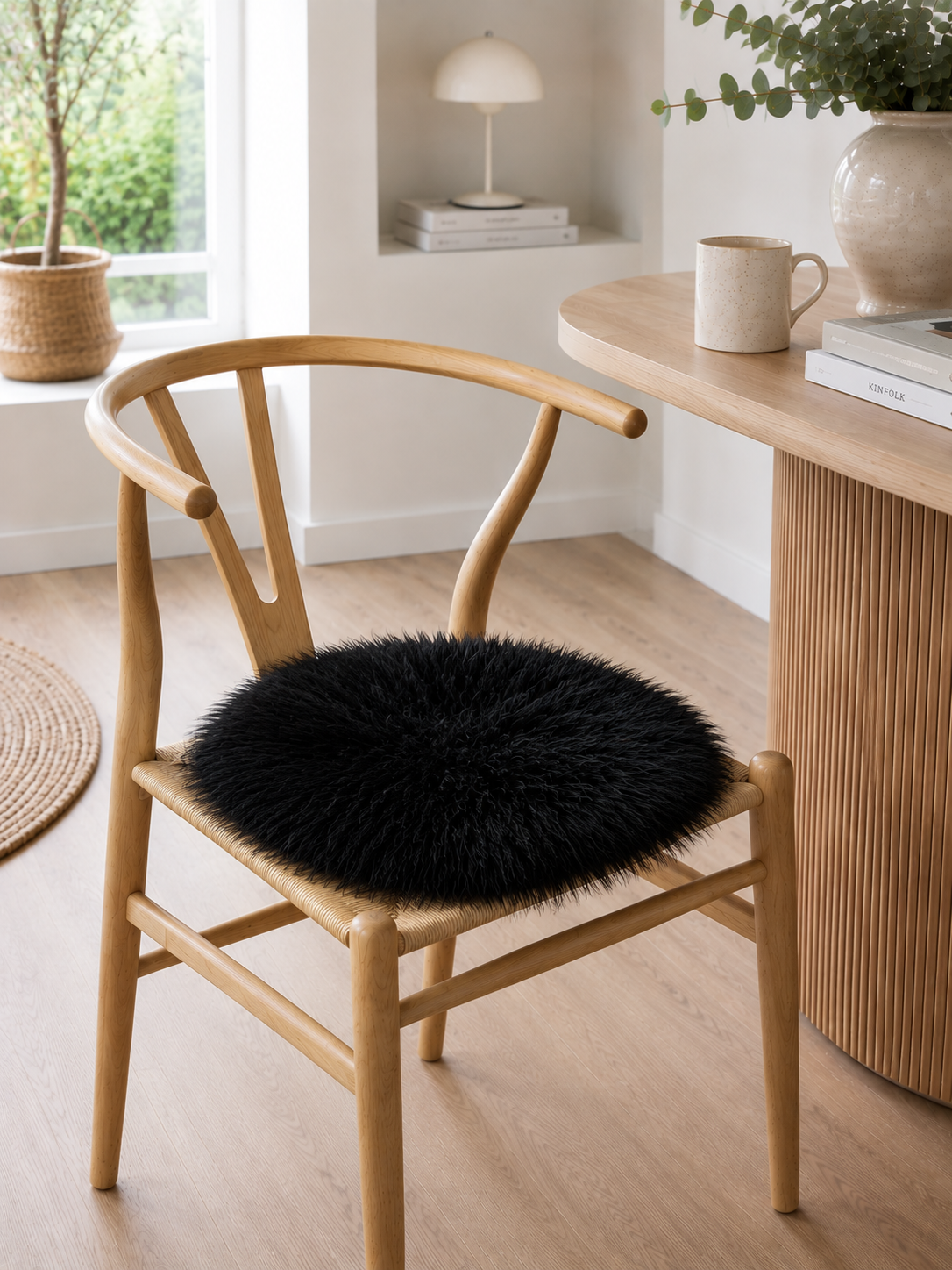 Sitzfell Ø 34cm - Black Lammfell