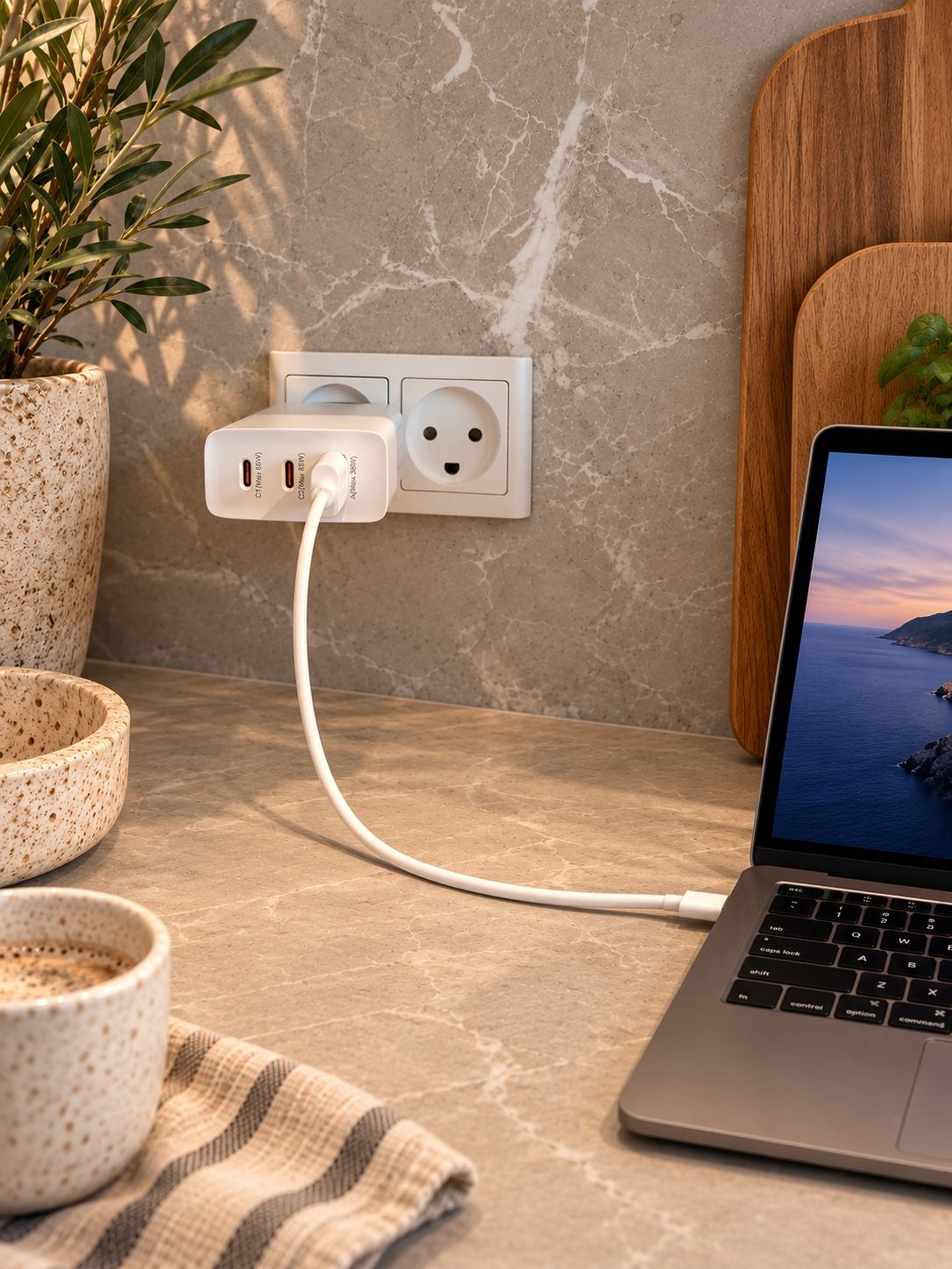 Schnelles USB-C-Ladegerät mit 3 Anschlüssen