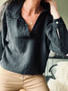 Bluse aus Waffel-Baumwolle – Stone black