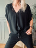 Bluse mit Spitze – Schwarz Oversize