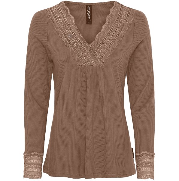 Bluse med blonde – Brown - VIAMAJA