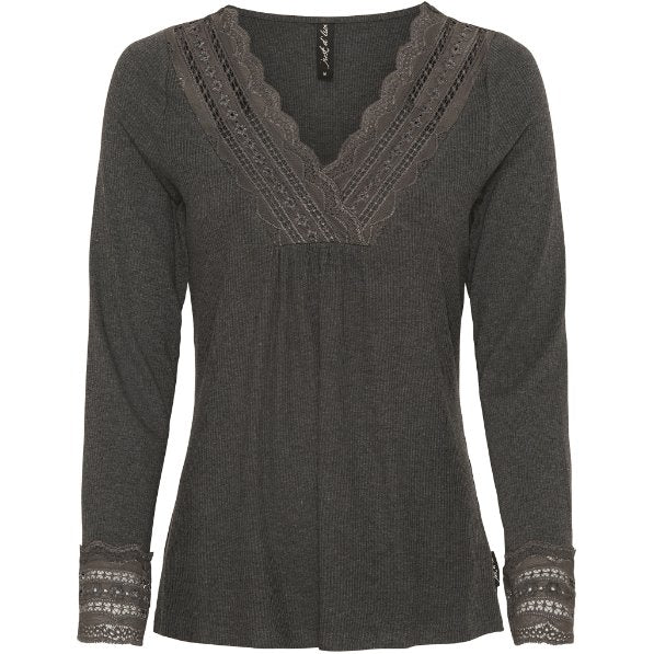 Bluse med blonde – Dark grey - VIAMAJA