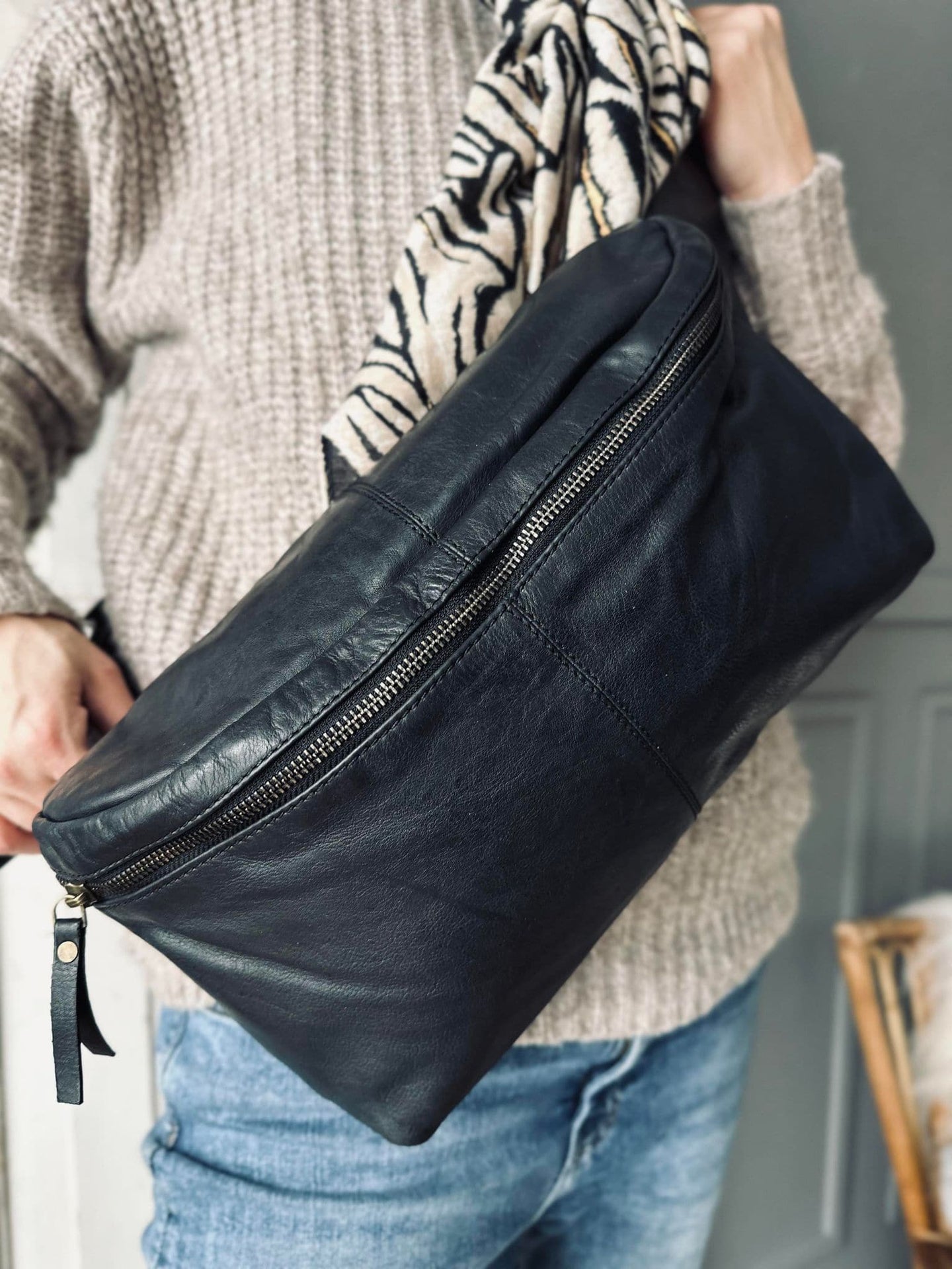 Bumbag Big Leather - Black - VIAMAJA.DK