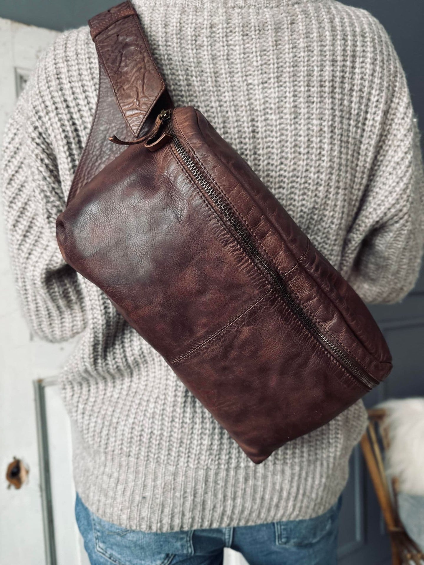 Bumbag Big Leather - Dark cognac - VIAMAJA.DK