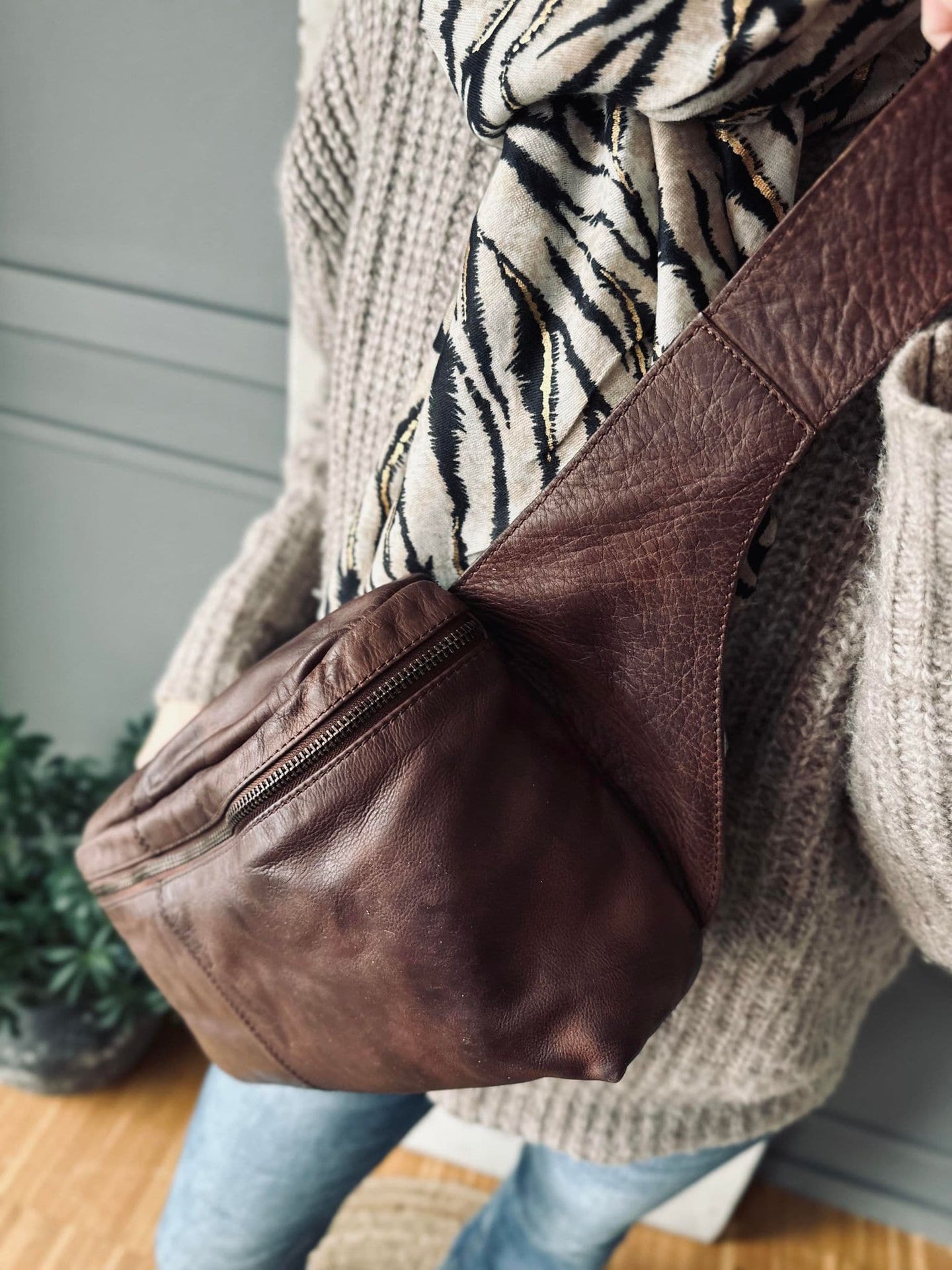 Bumbag Big Leather - Dark cognac - VIAMAJA.DK