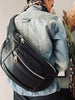 Gürteltasche XL MIRA - Weiches Leder mit silbernen Reißverschlüssen