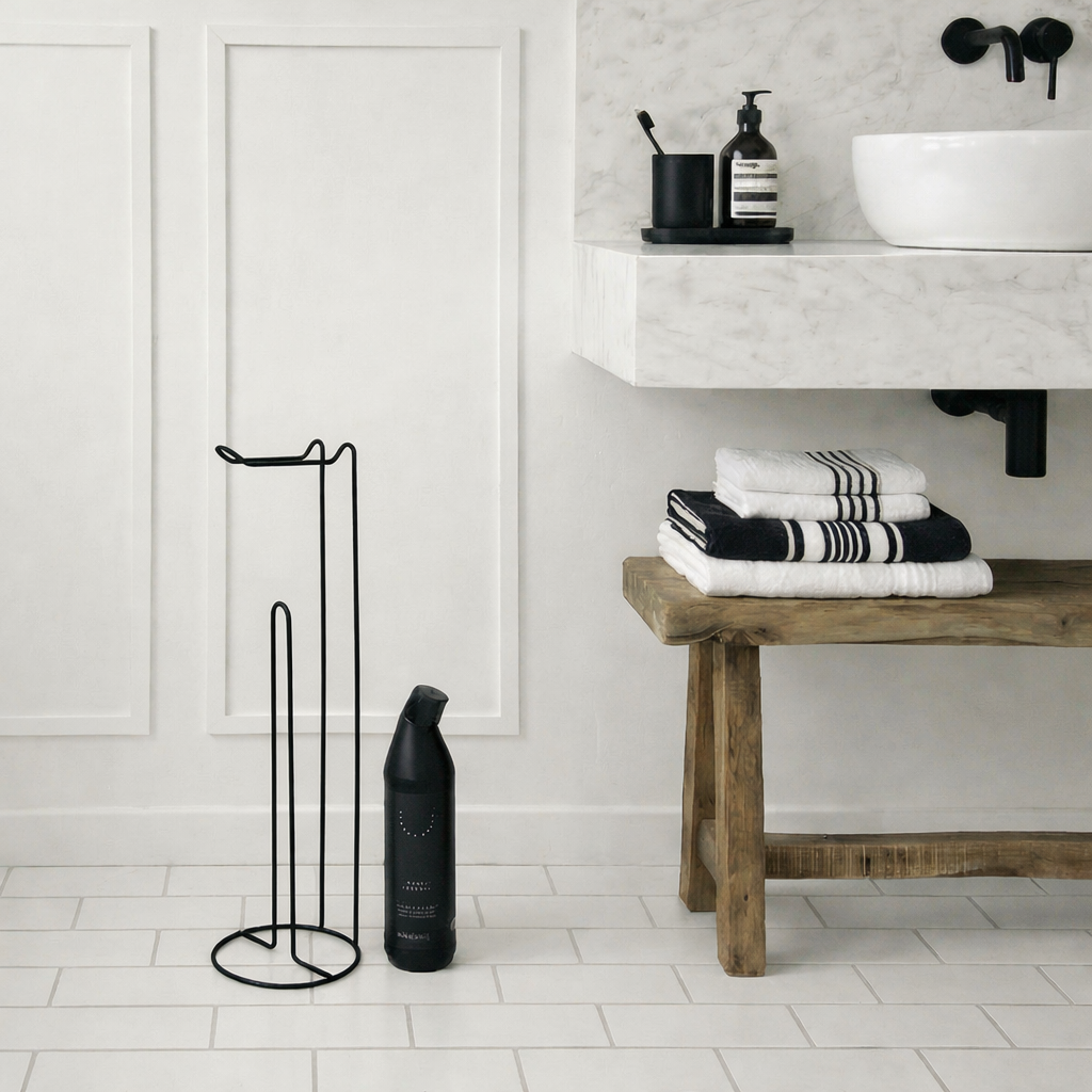 Toilettenrollenhalter auf Ständer – schwarzes Metall