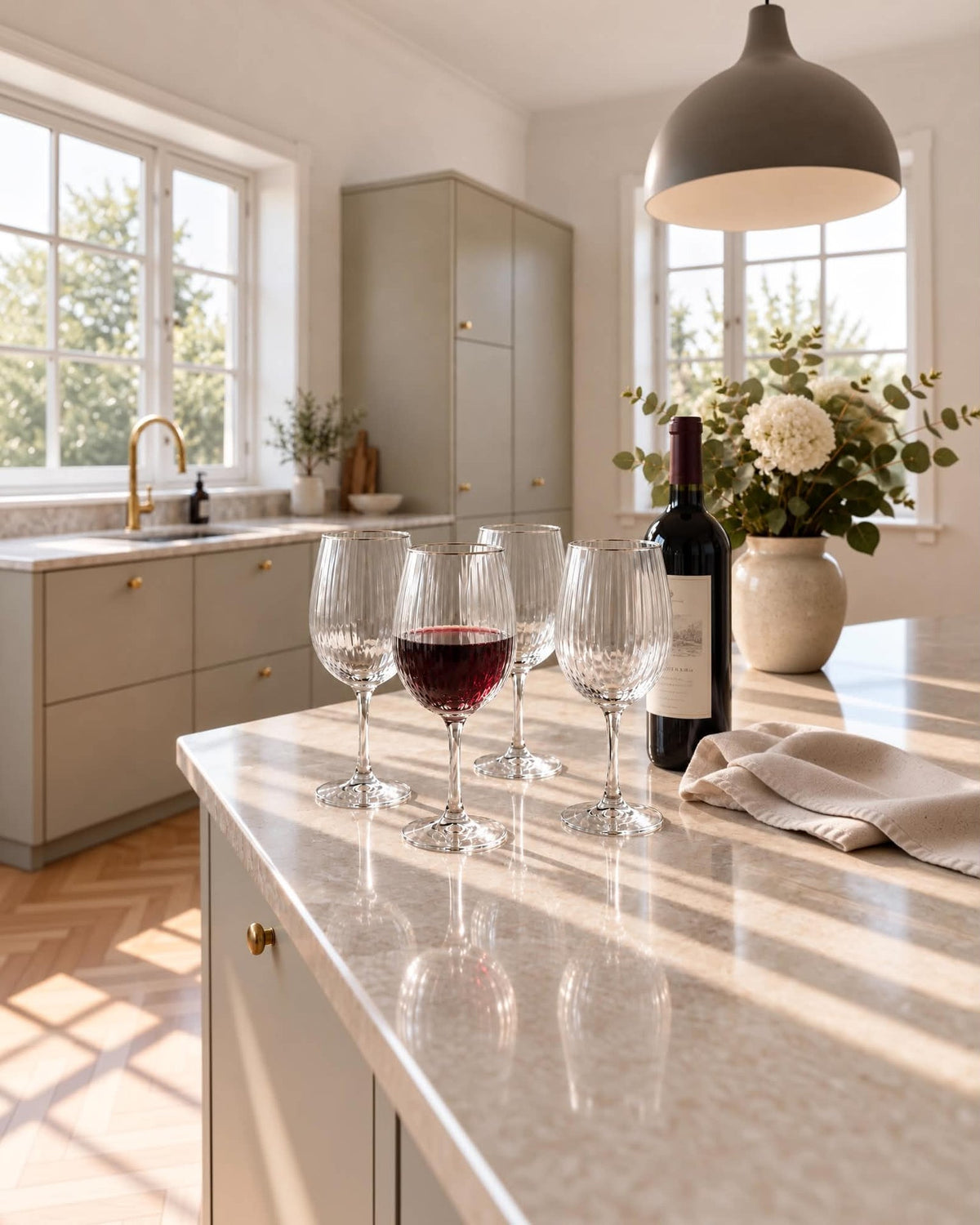 Weingläser Rotwein gerillt mit Goldrand - 4 Stk
