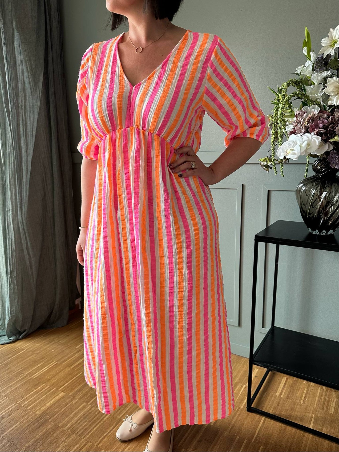 Kleid Andrea - Stripe Fuxia/Orange