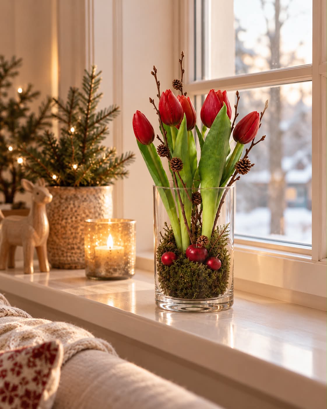 Tulpe im Topf - Rot mit 5 Blüten
