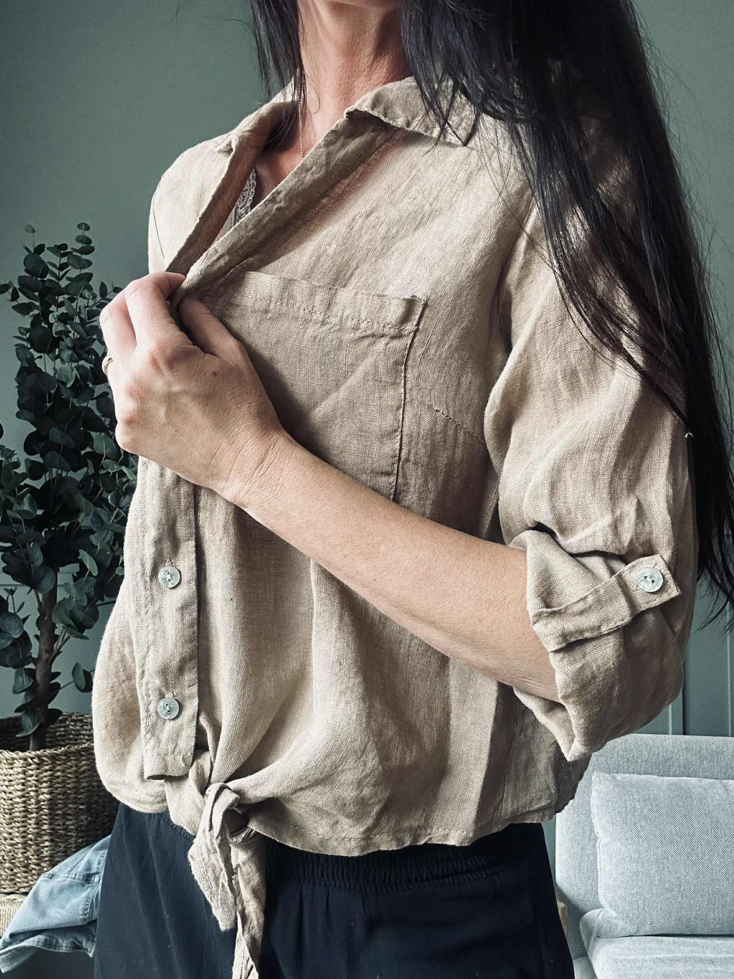 Hemd NALA camel - 100 % Leinen