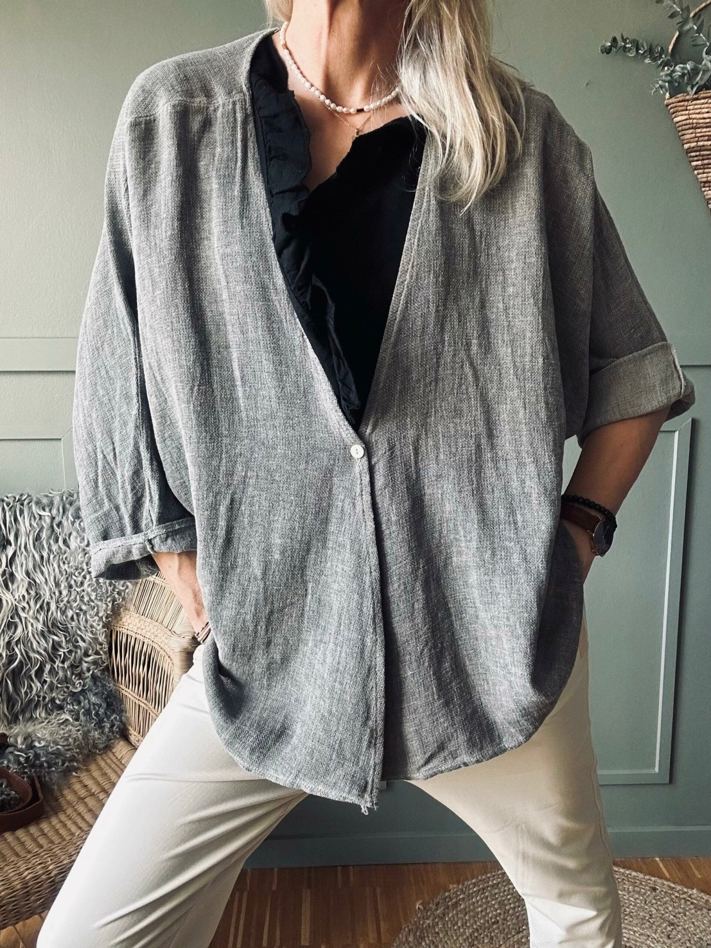 Cardigan Stone hørmix - VIAMAJA.DK