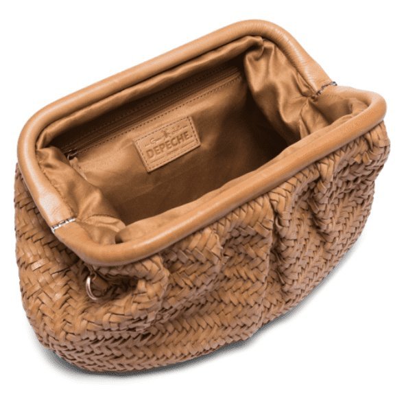 Clutch / lædertaske HELLA flettet mønster – Brun - VIAMAJA