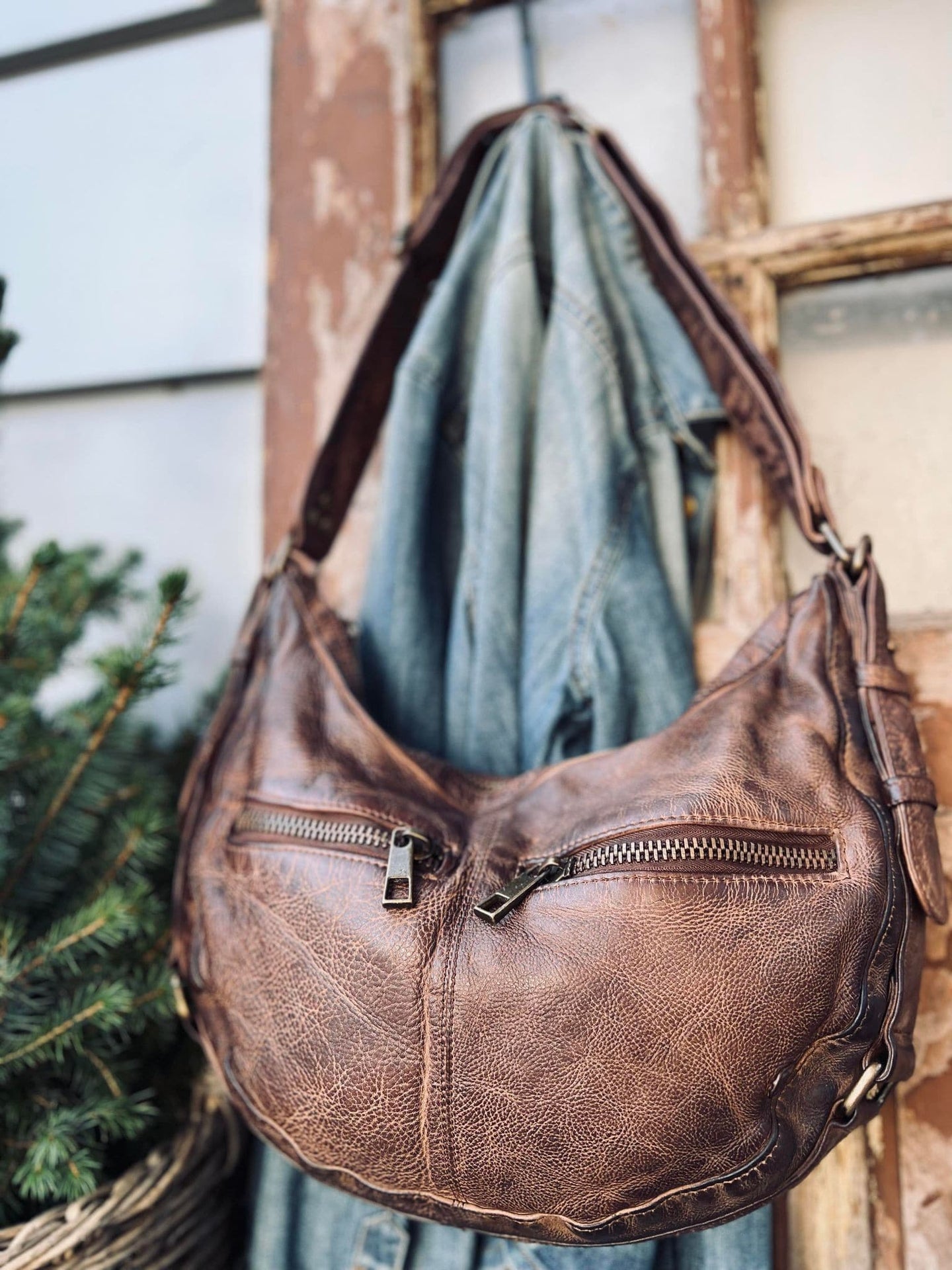 Cool læder skuldertaske i vintage look - Brown - VIAMAJA.DK
