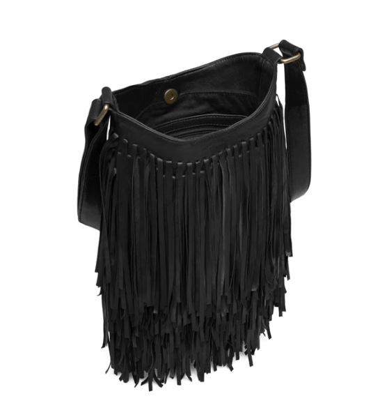 Crossbody COW BLACK - med frynser - VIAMAJA