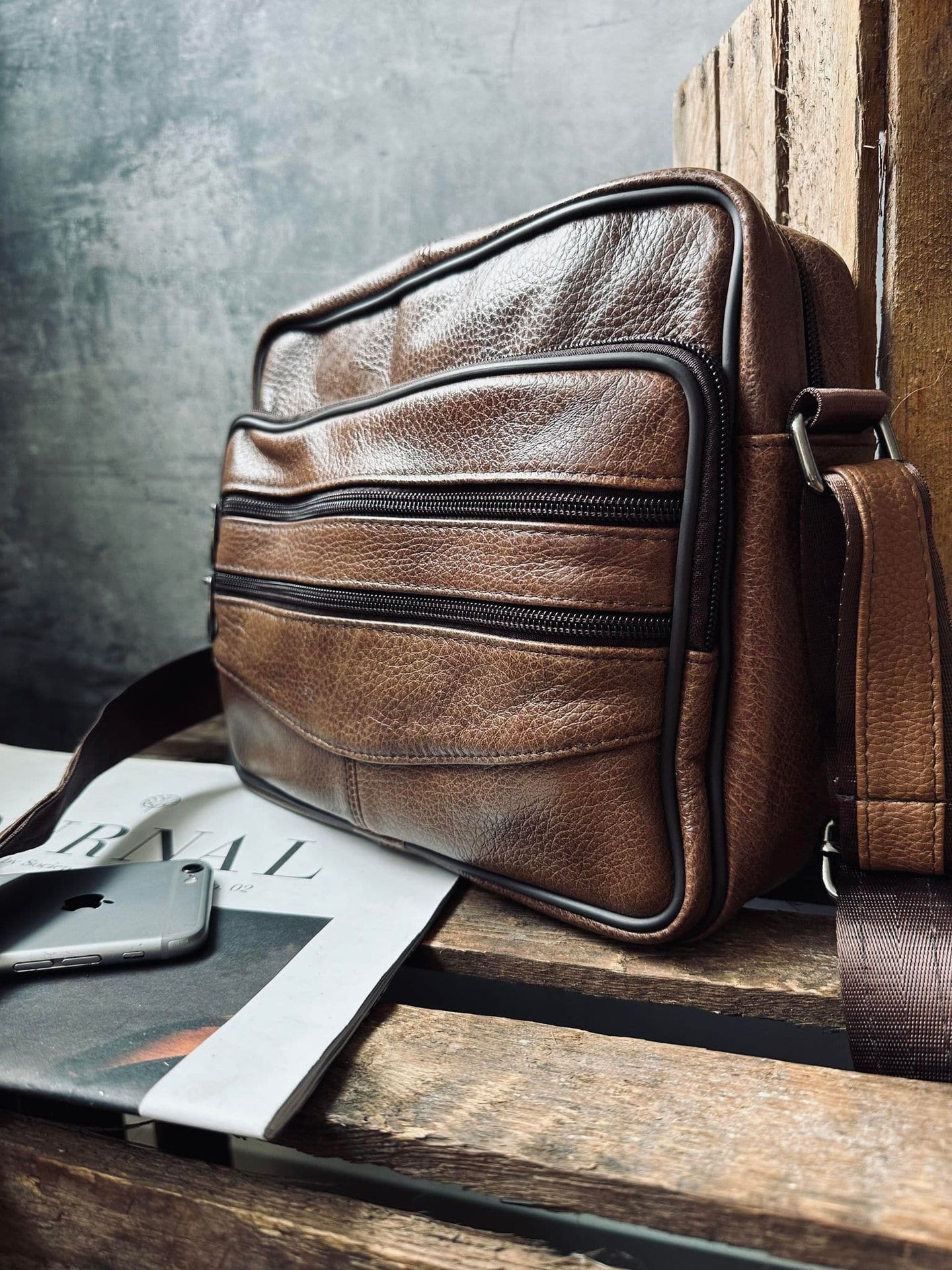 Crossbody Zipper brown leather - VIAMAJA.DK