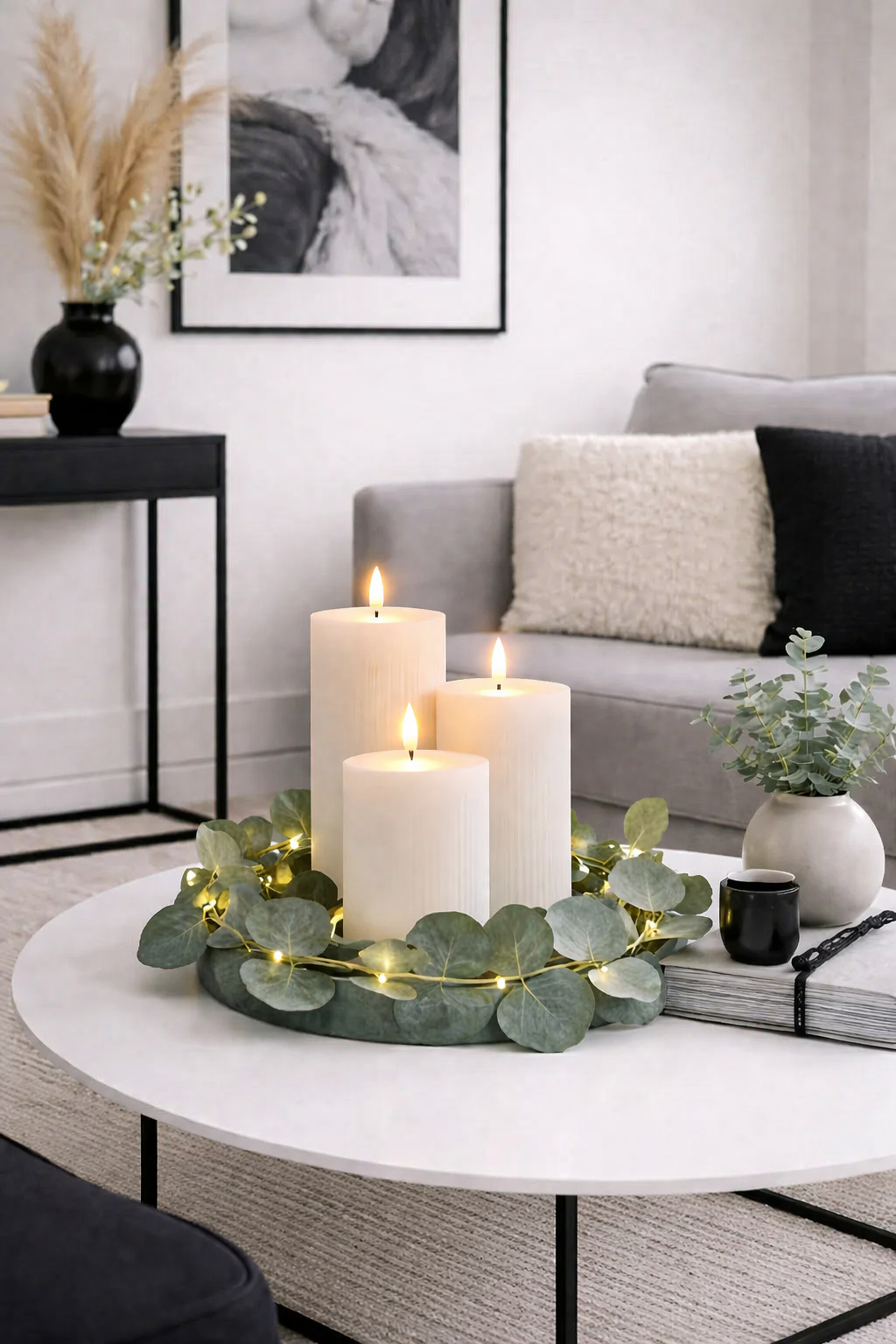 LED-Blockkerzen / Weiß rustikal – 3 Stk.