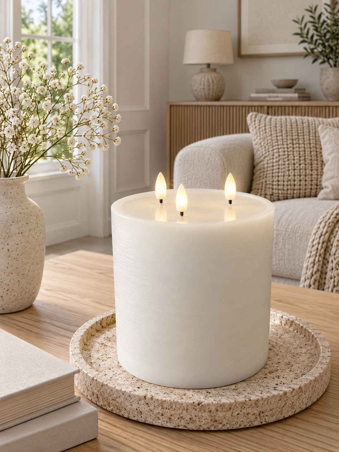 LED-Stumpenkerze mit 3 Dochten - Whisper white