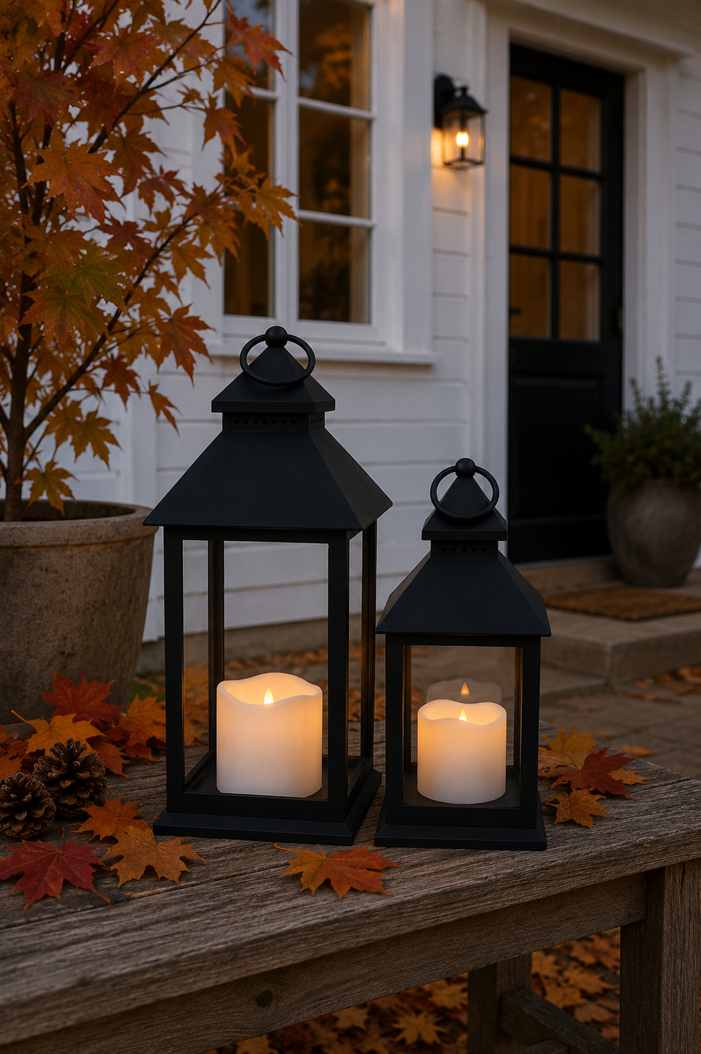 LED-Laternen mit Blockkerzen und Timer - Set mit 2 Stk