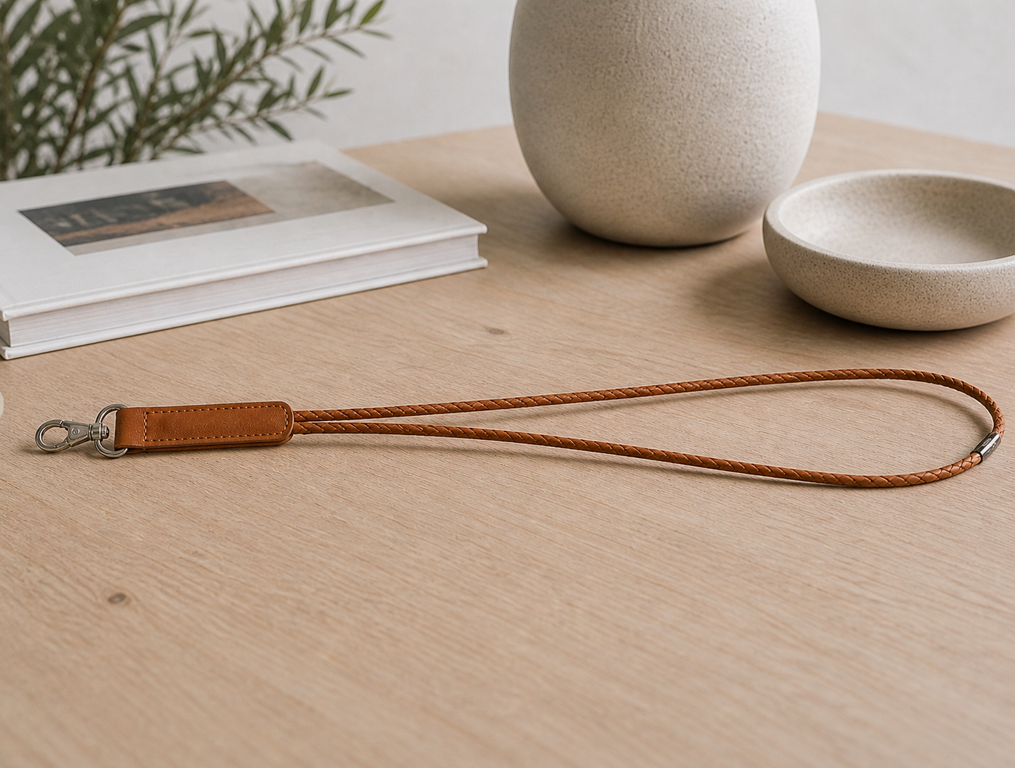 Keyhanger geflochten - Cognac