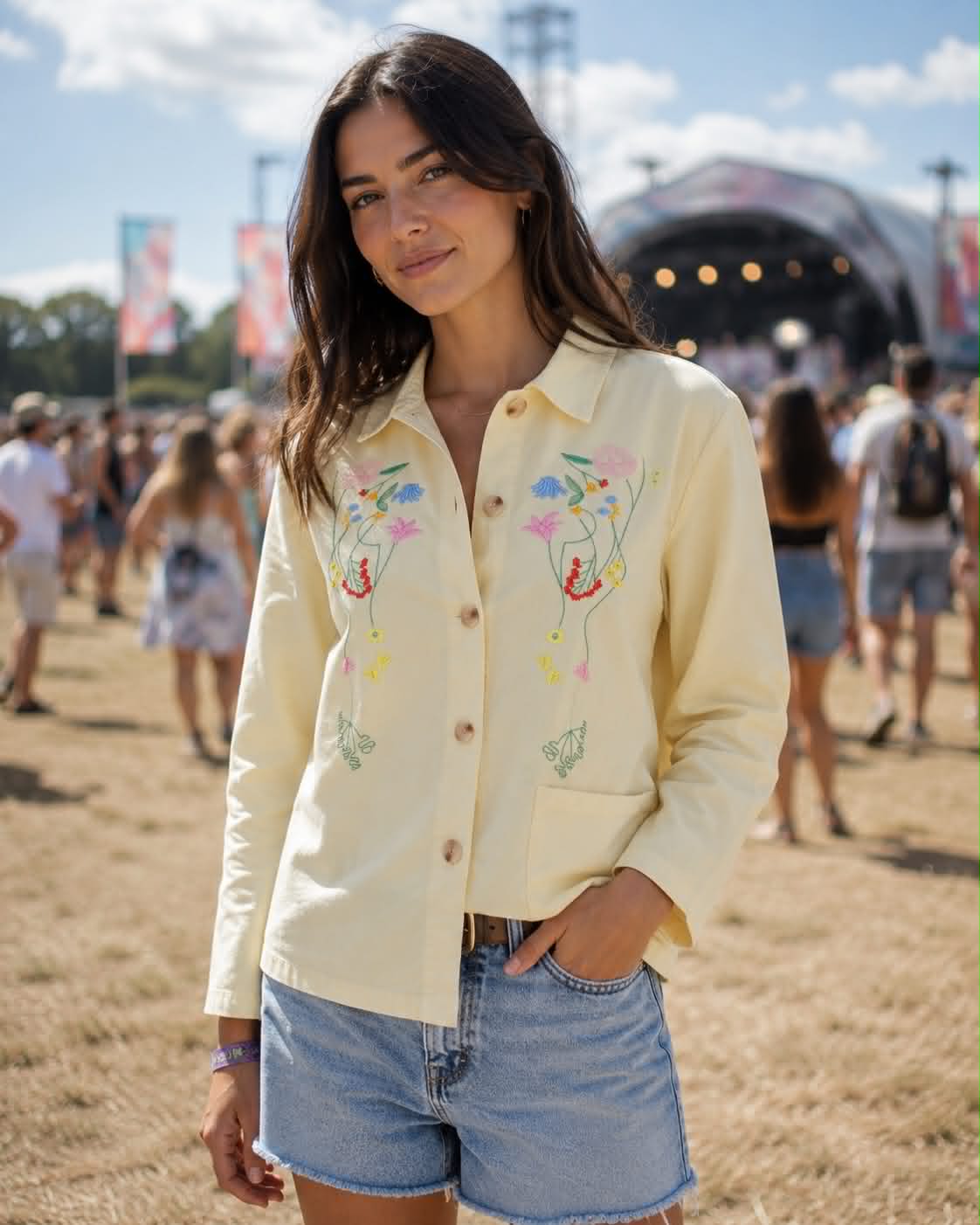 Jacke mit Stickerei - yellow