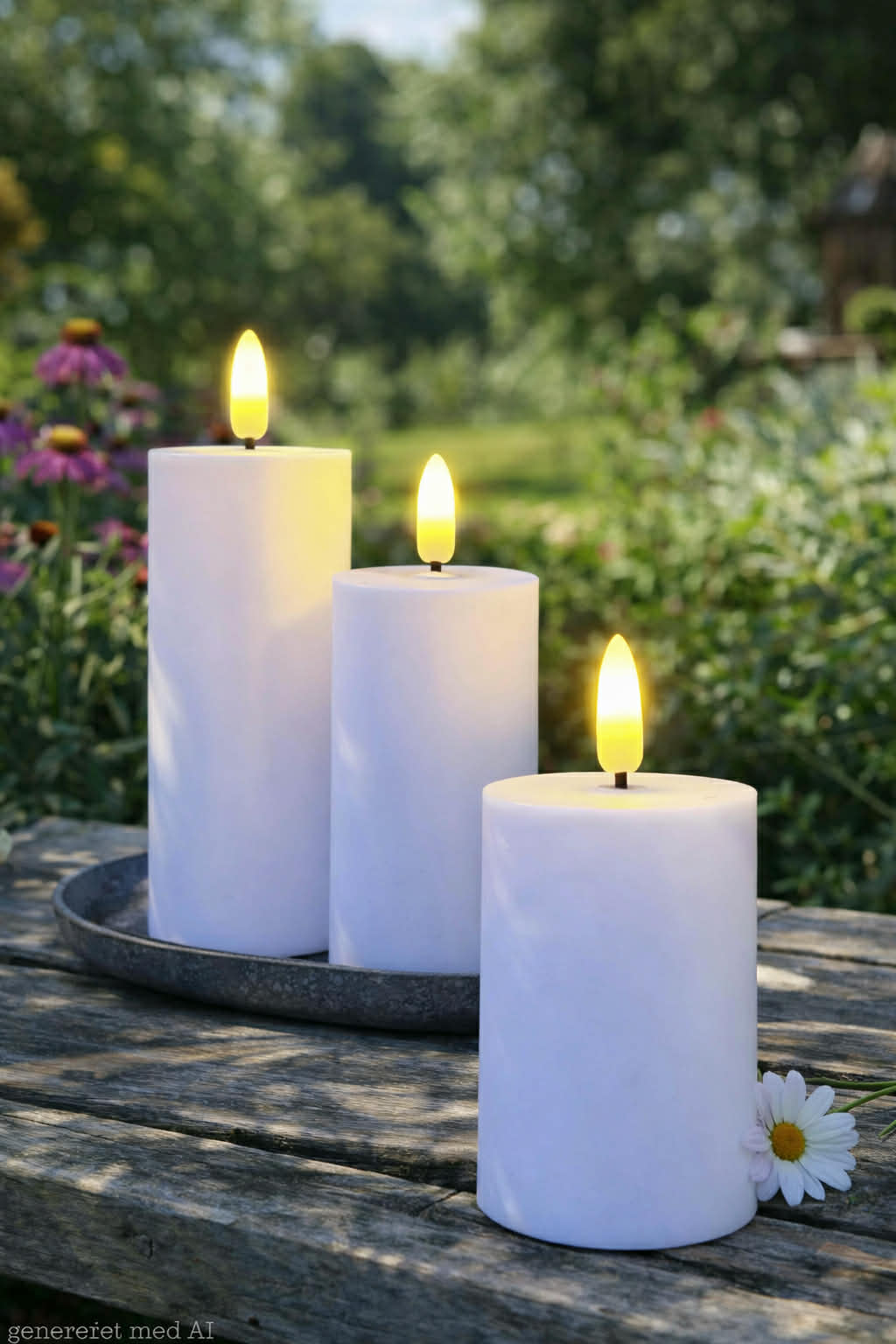 LED Außen-Blockkerzen Set (3 Stk.) - Weiß