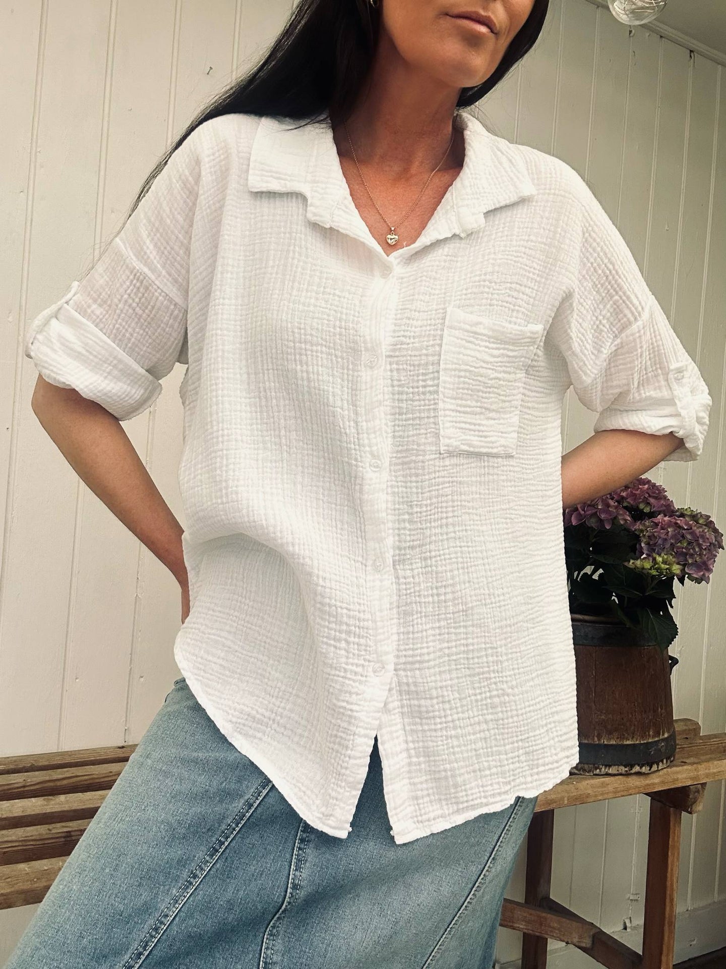 Hemd Lisa - Gewaffelte Baumwolle – Weiß