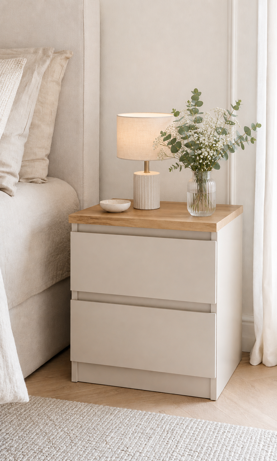 Nachttisch - Hickory / Cashmere mit 2 Schubladen