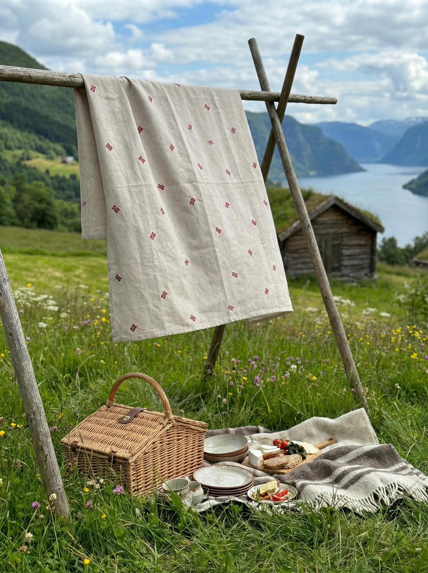Tischdecke mit bestickter norwegischer Flagge - Mehrere Größen
