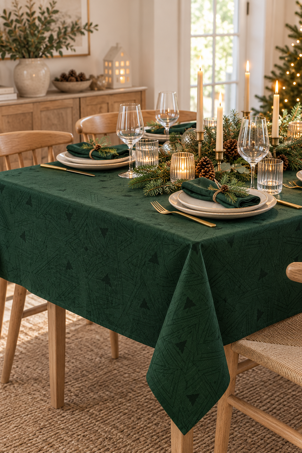 Weihnachtstischdecke Jacquard - Grün 240 cm