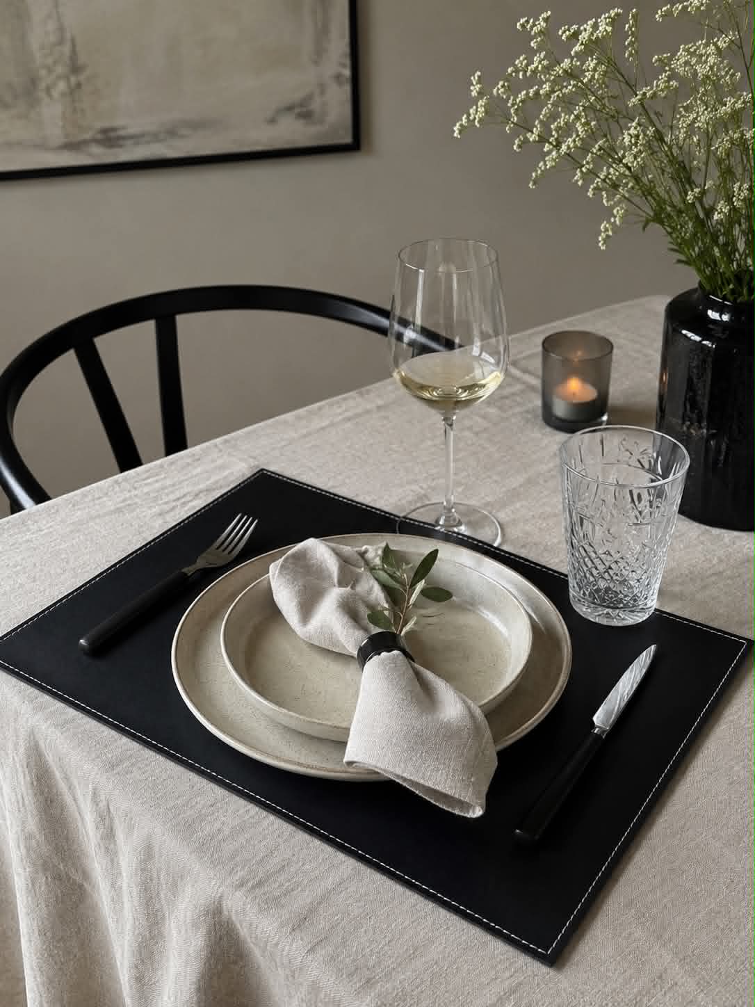 Tischset – Schwarz 30x45 mit weißer Naht