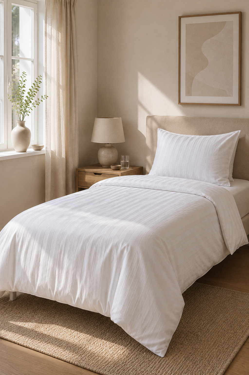 Bambus-Satin-Bettwäsche-Set, Satinweiß 140x200
