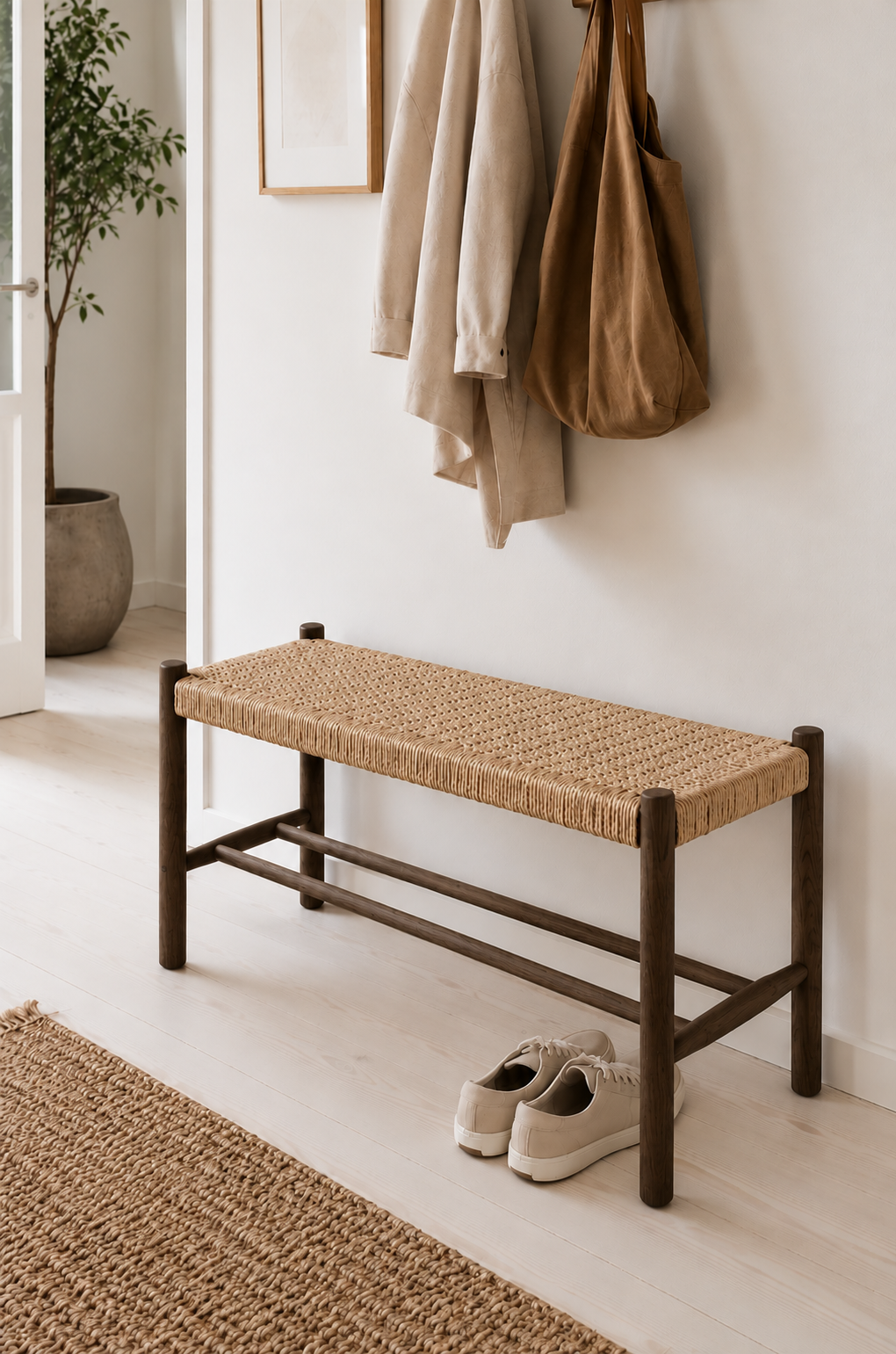 Bank geräucherte Eiche - 90 cm – Flechtsitz
