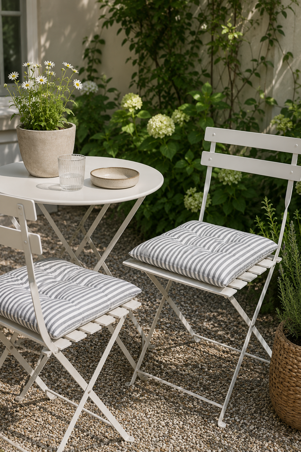 Futon-Gartenkissen – Grau / Weiß 40×40 – Milchbubenstreifen