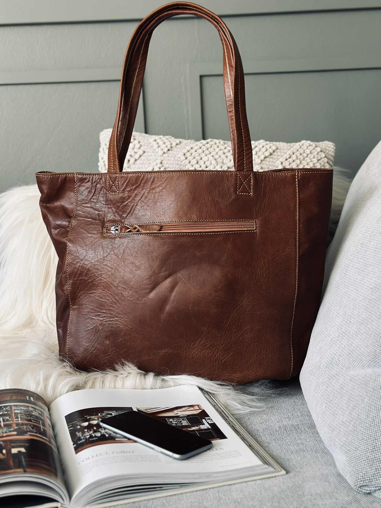 Shopper Anna cognac leather