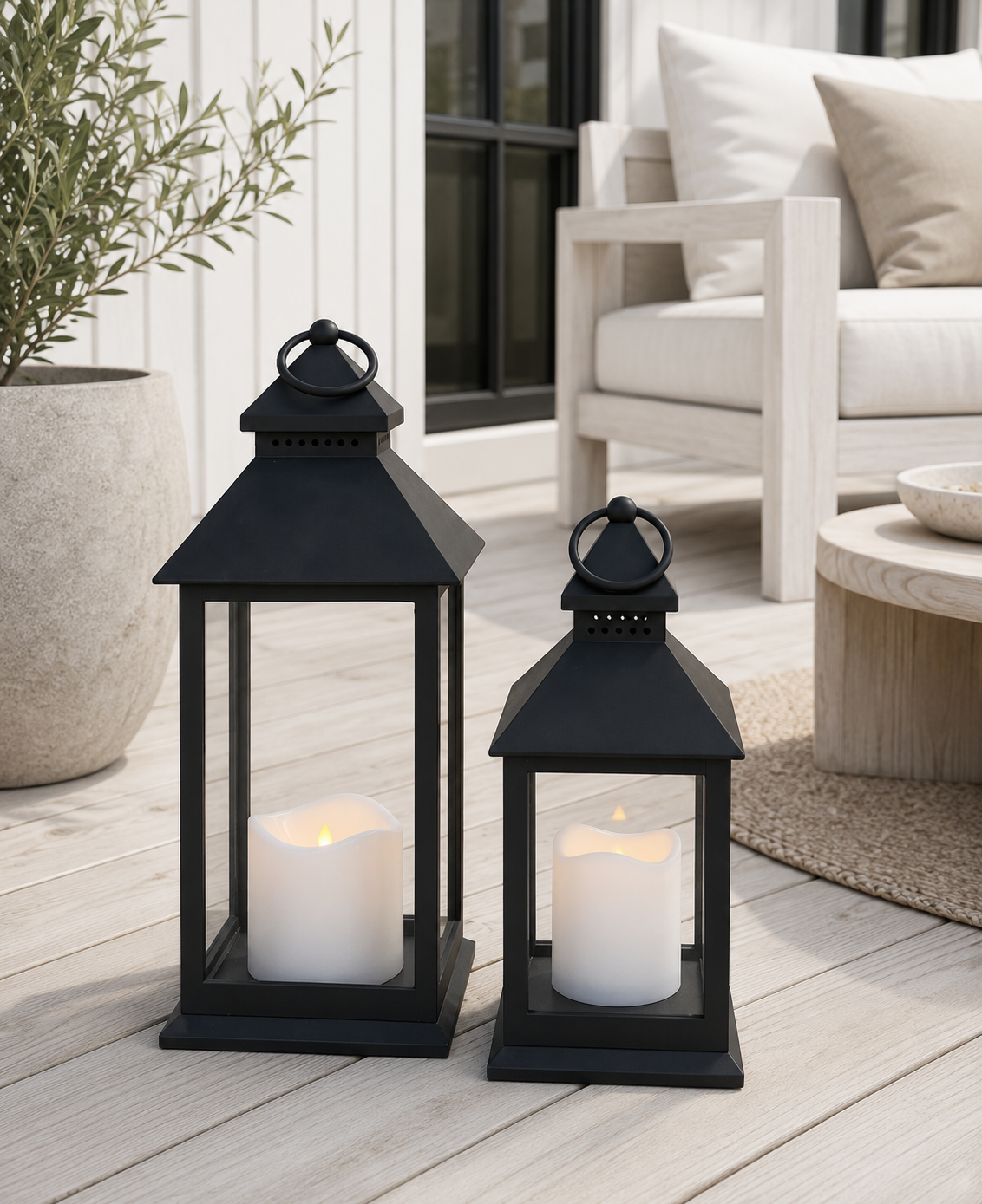 LED-Laternen mit Blockkerzen und Timer - Set mit 2 Stk