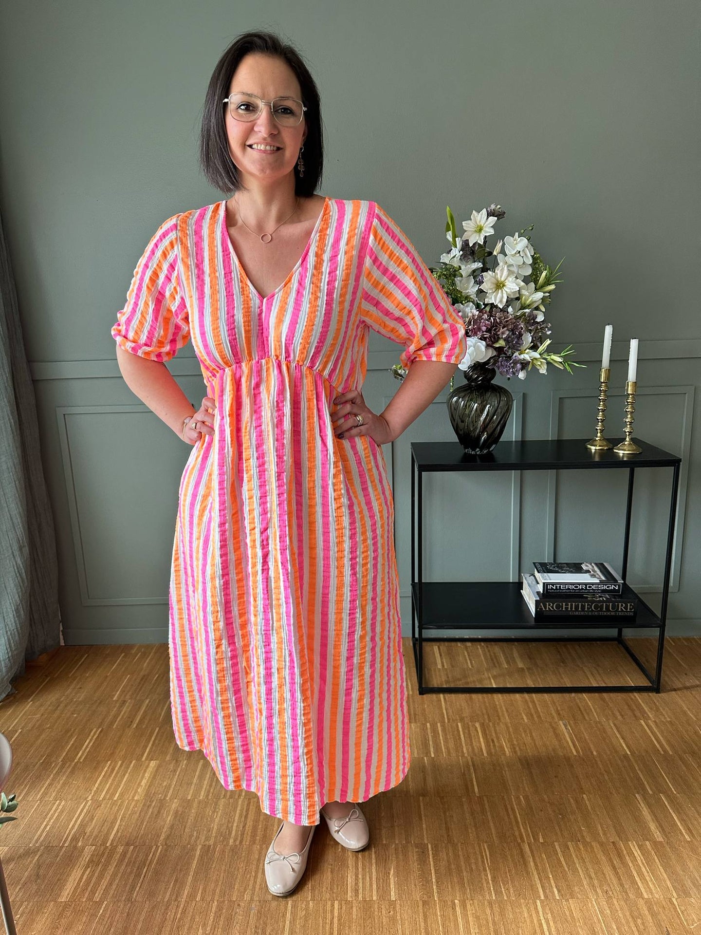 Kleid Andrea - Stripe Fuxia/Orange
