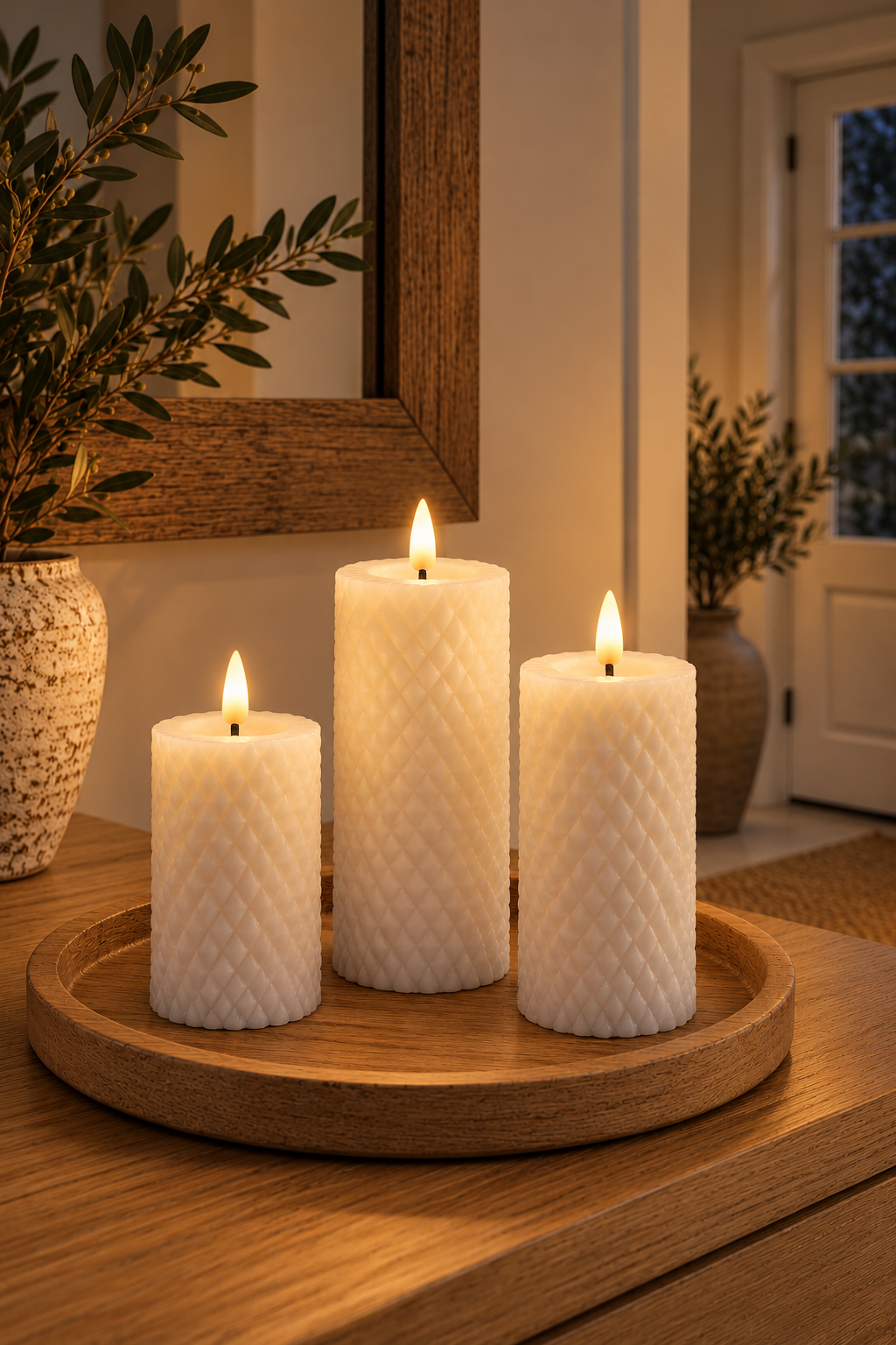 LED-Blockkerzen / Weiß Harlekin – 3 Stk. mit Fernbedienung