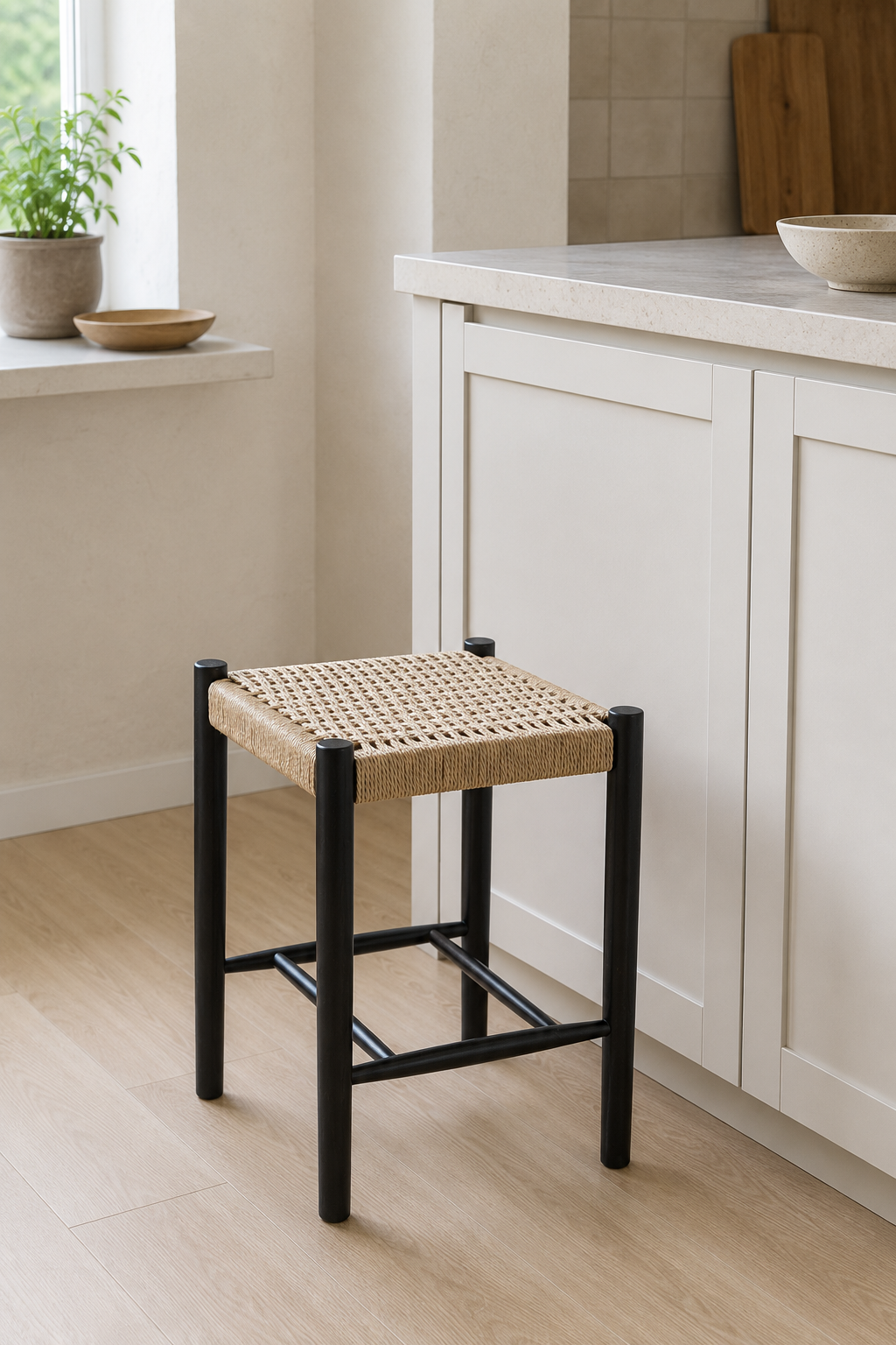Hocker Buche natur / schwarz