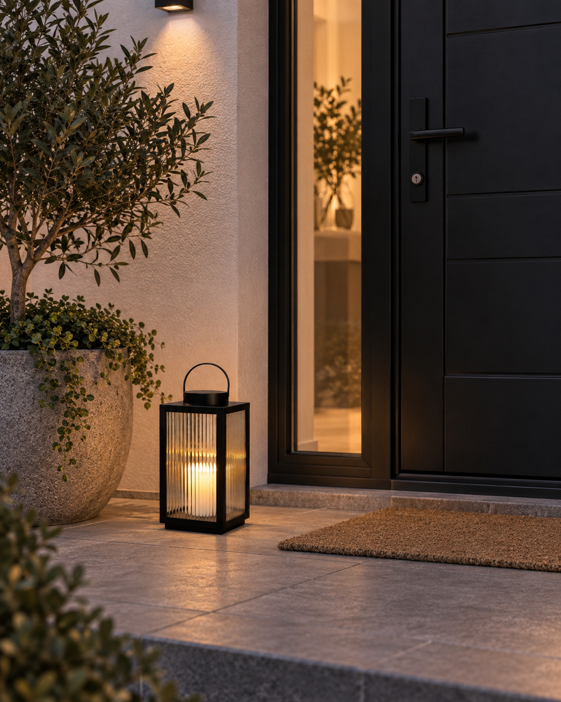 Laterne Nordic mit Blockkerze und Timer