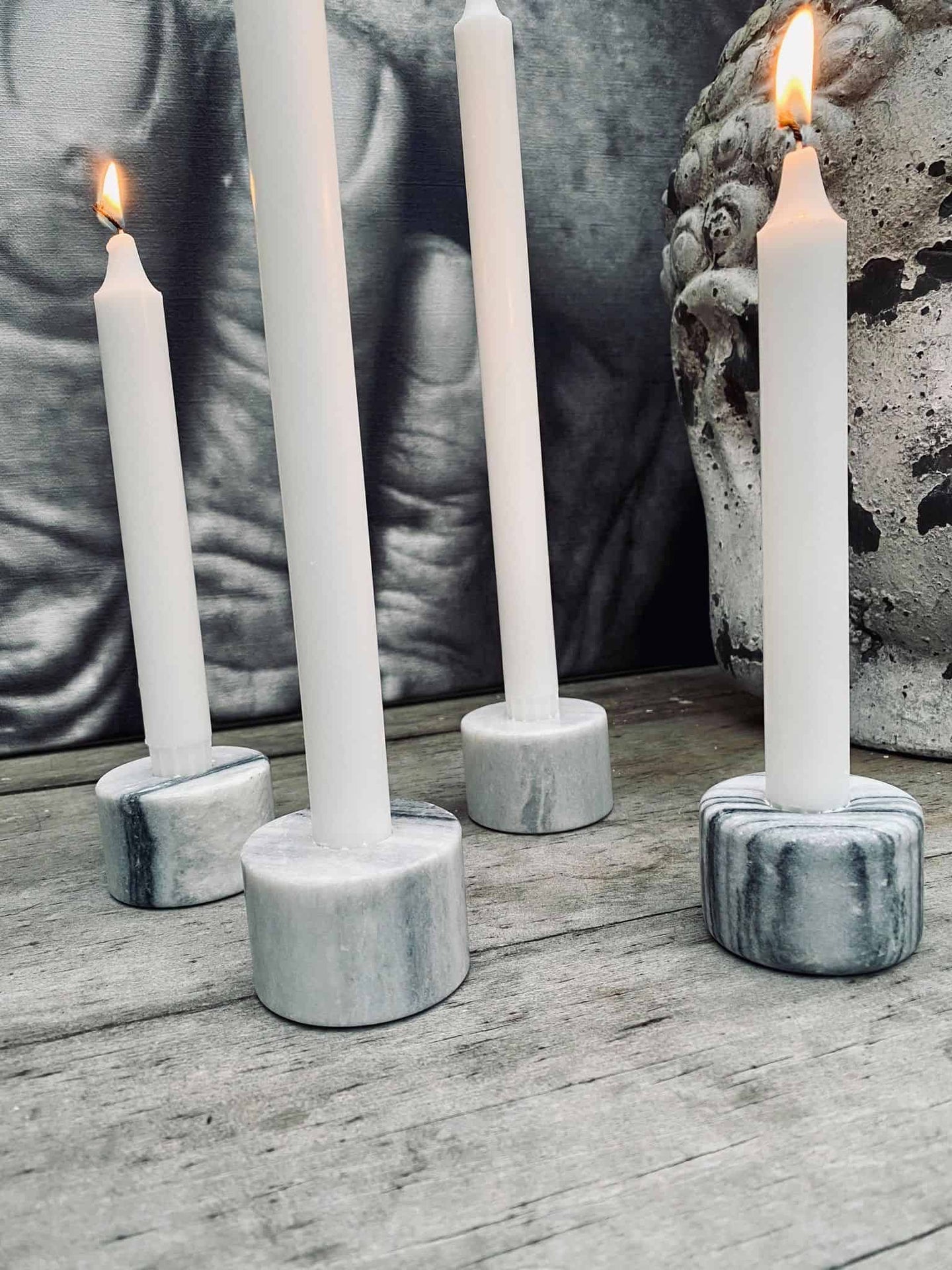Fineste lysestager i grå marmor - 40kr - stk - VIAMAJA.DK