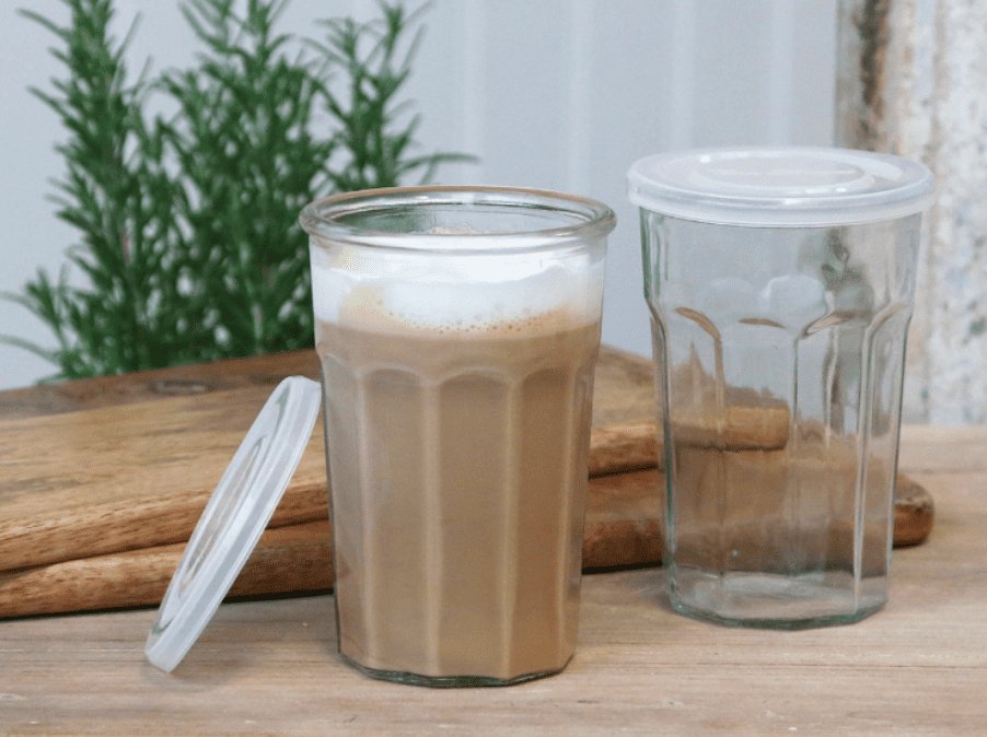 Fransk Latte kaffeglas m. riller og låg – 500ml - VIAMAJA