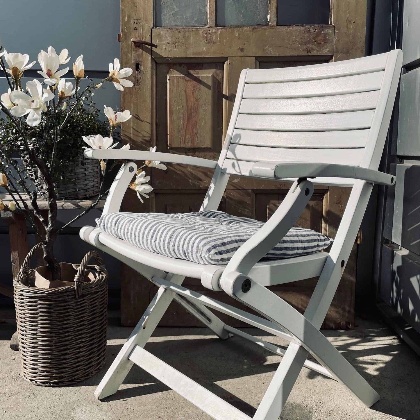 Futon hynde - Blå / Hvid 40x40 - Mælkedrengestriber - VIAMAJA.DK