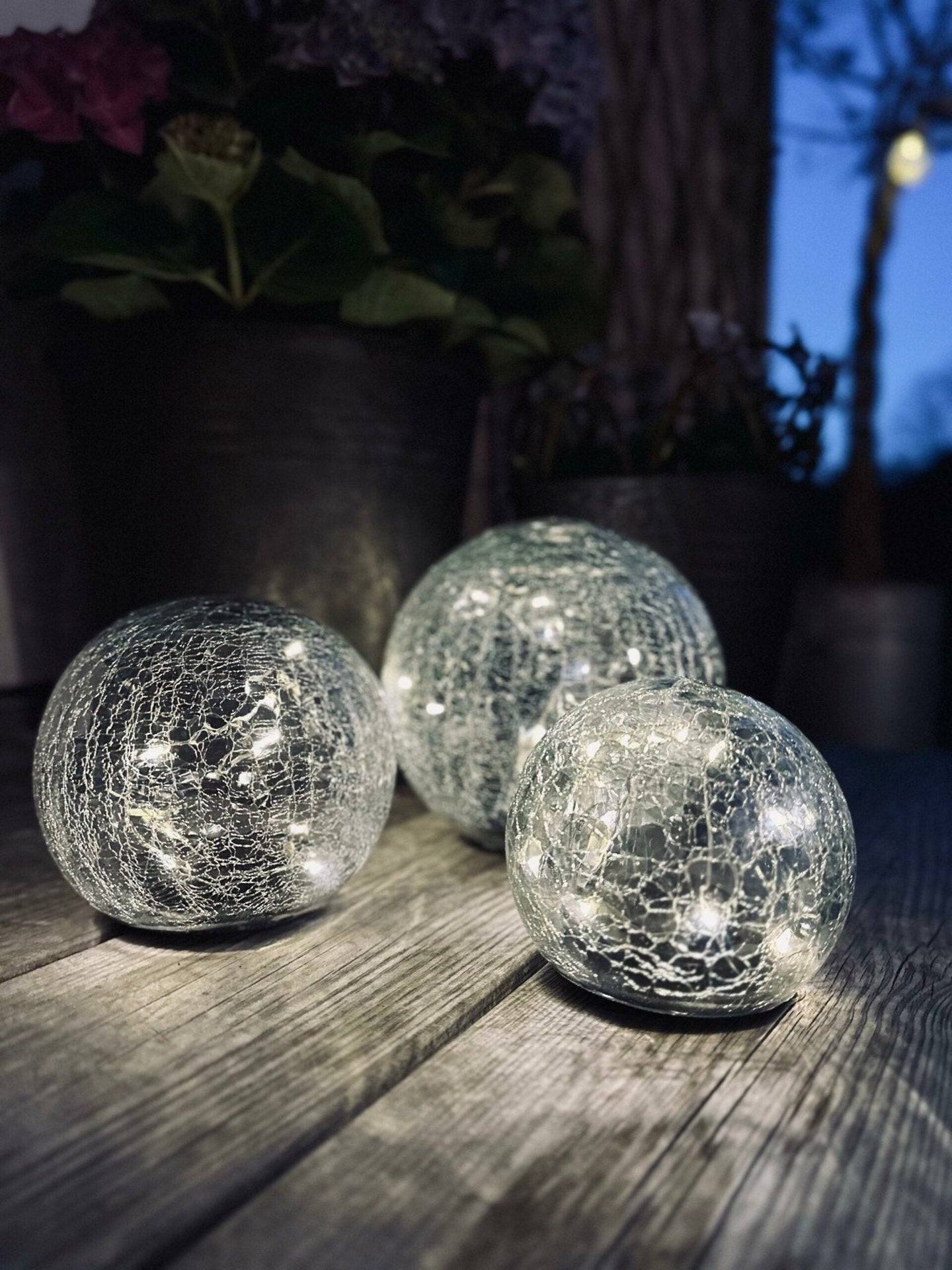 Glasbollar med solceller - Set om 3 st - VIAMAJA.DK