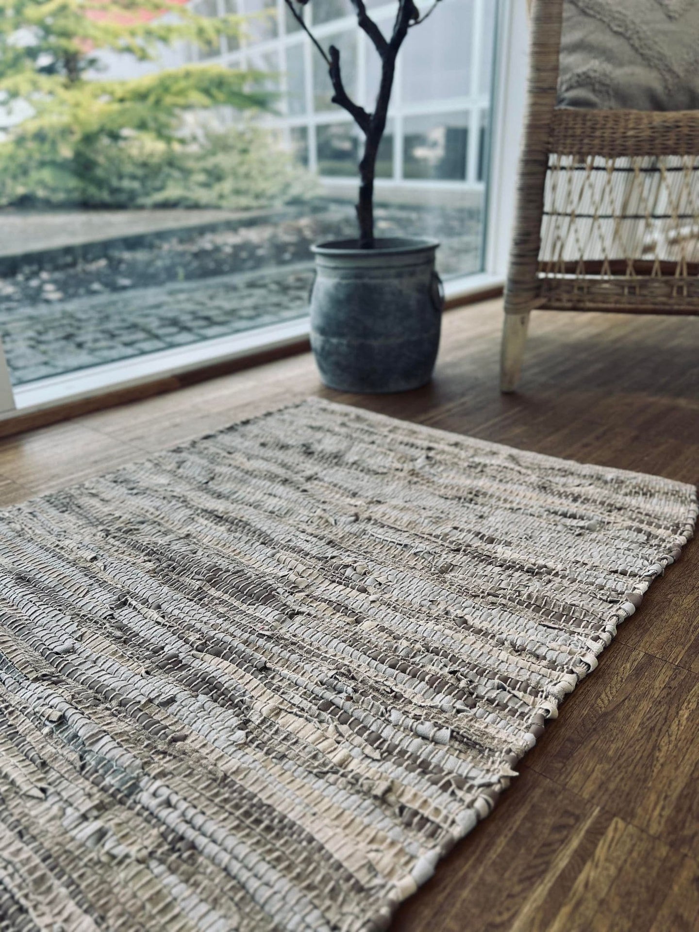 Gulvtæppe i læder - 60x90cm Beige - VIAMAJA.DK