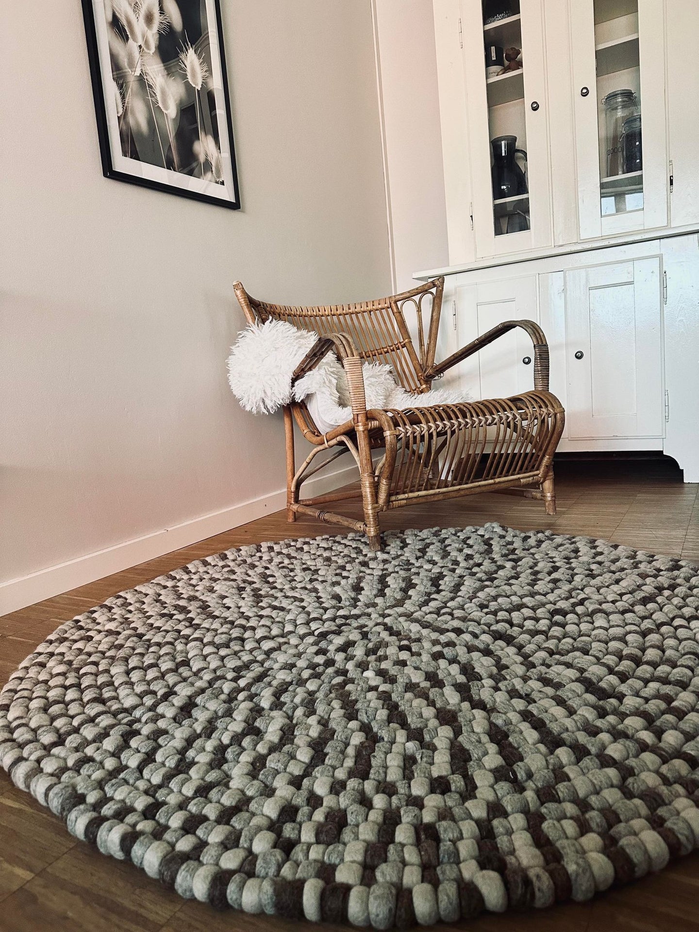 Gulvtæppe m. Dots – Naturmix m. Grå 120 cm - VIAMAJA.DK