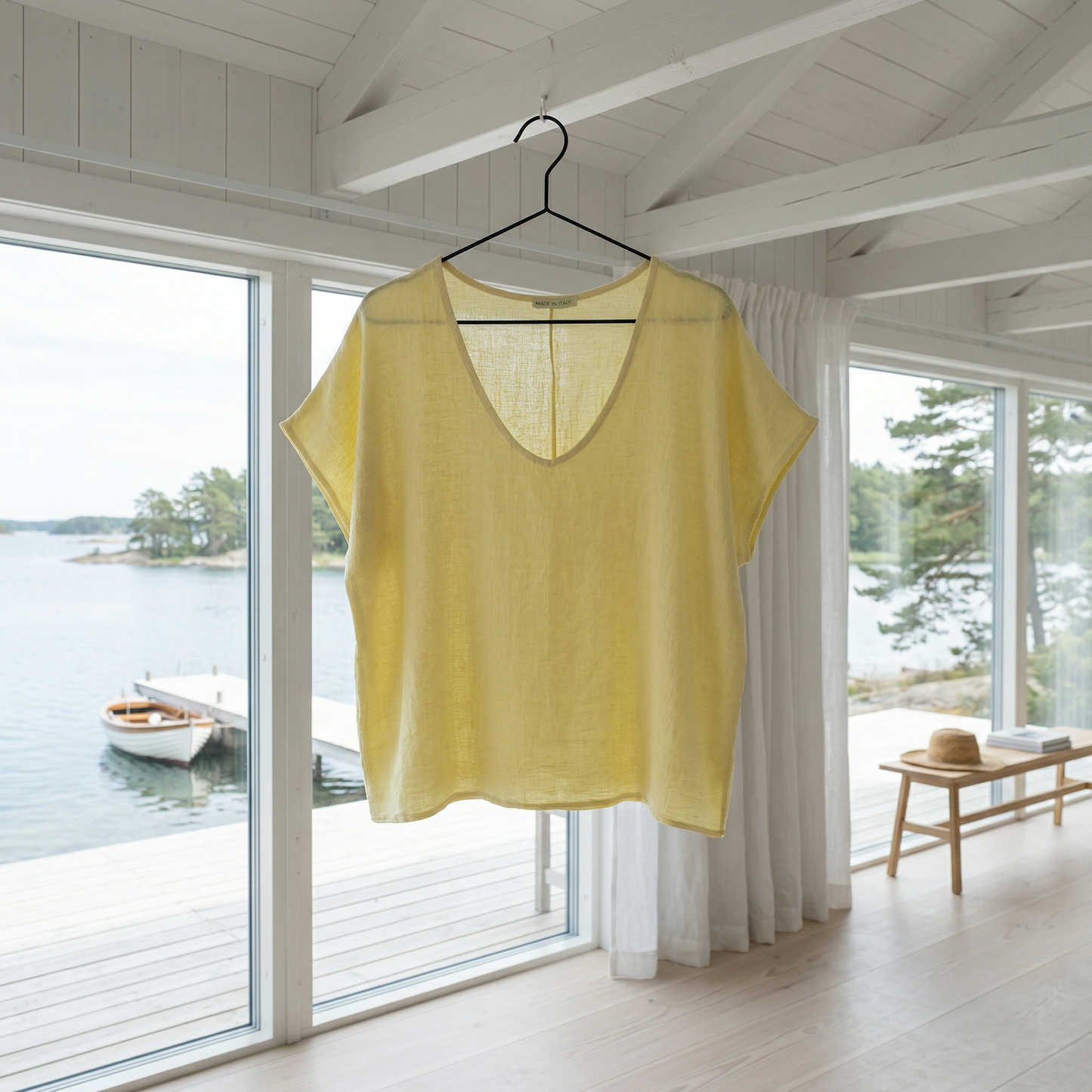 T-Shirt Cozy Leinenmix - Gelb