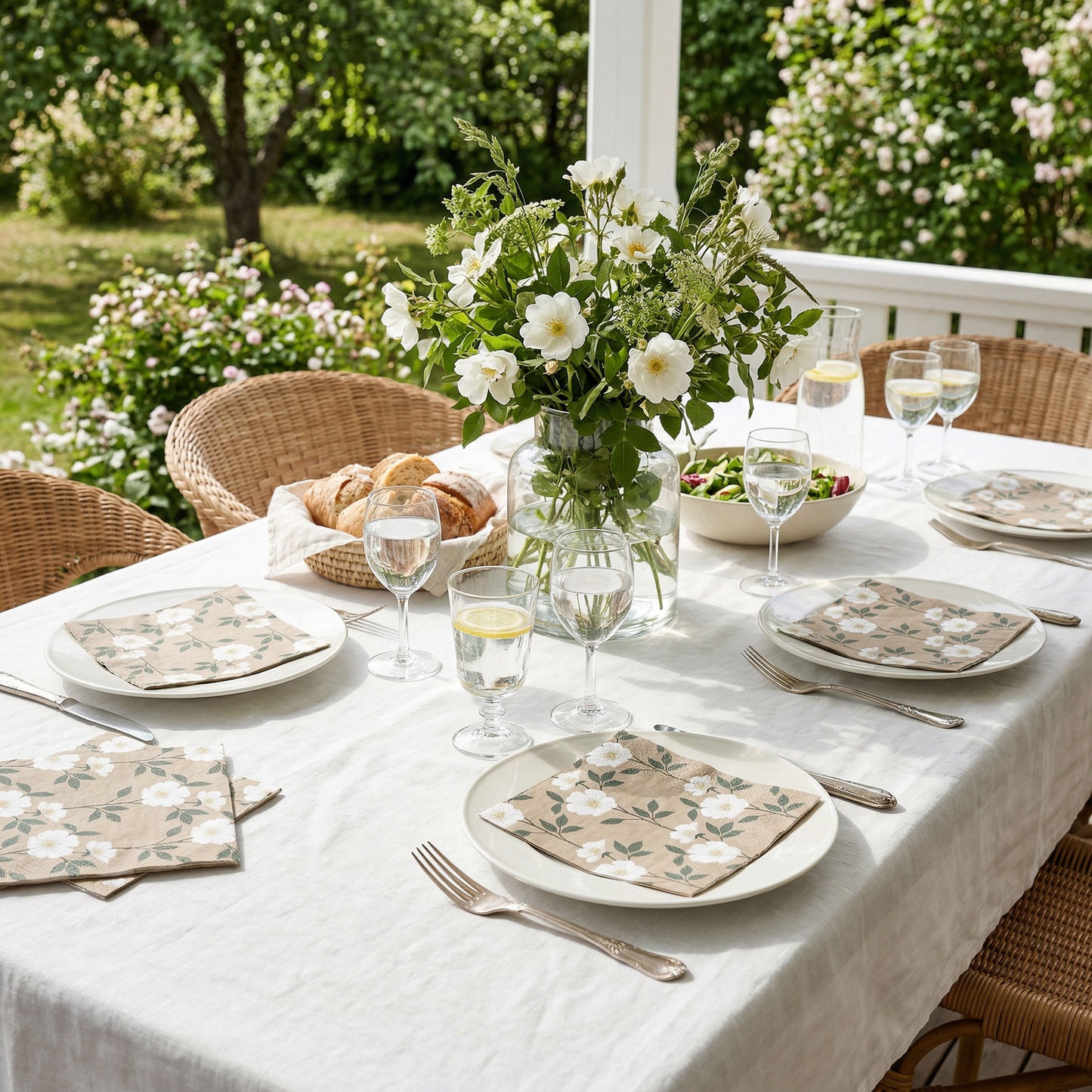 Servietten beige flower - 20 Stk
