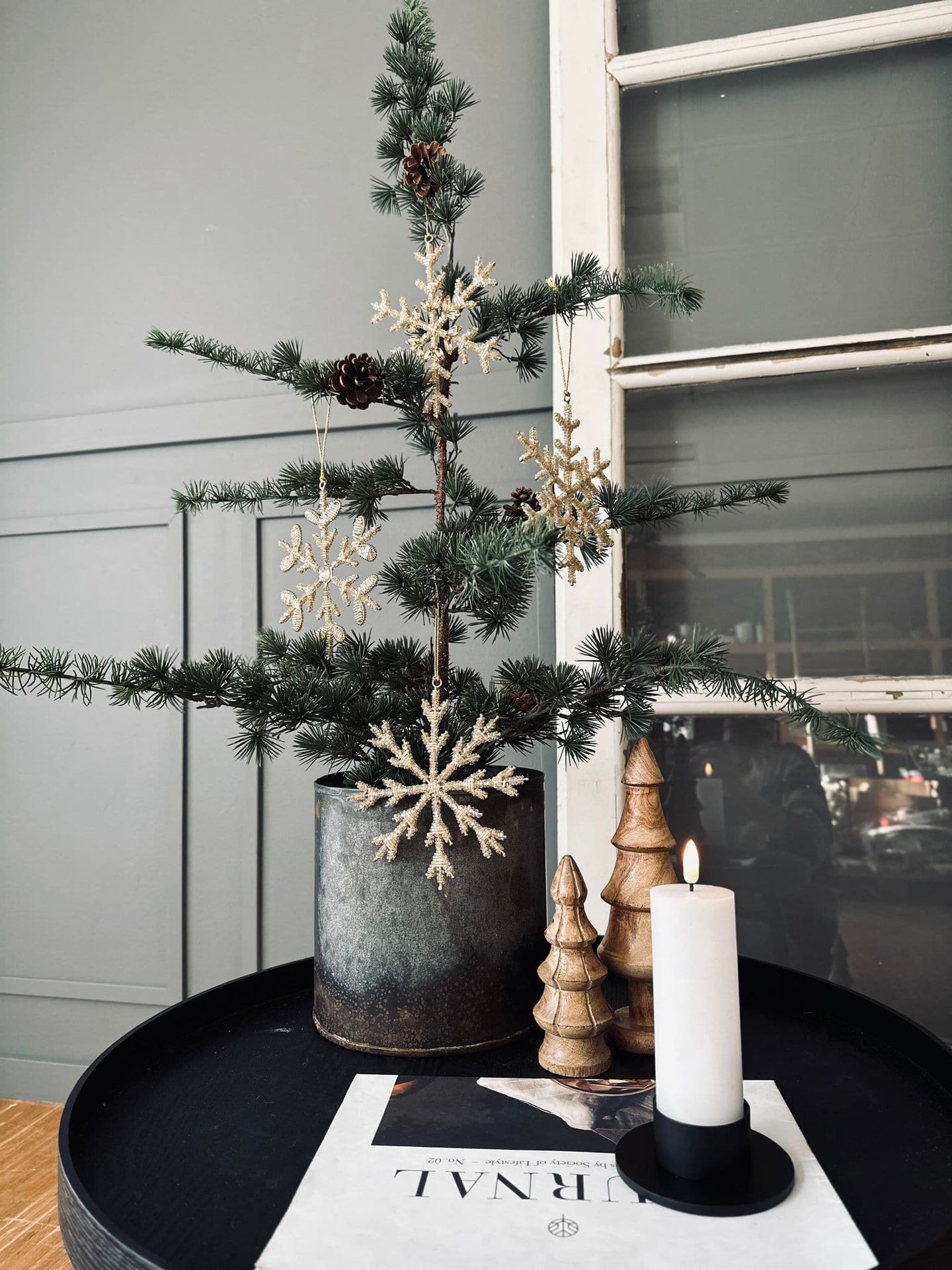 Juleophæng Snefnug mix guld 15cm - VIAMAJA.DK